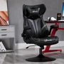 Voir la diapositive 2 : VINSETTO Fauteuil gaming base ronde métal pivotante 360° hauteur réglable tétière accoudoirs relevables PVC gris noir