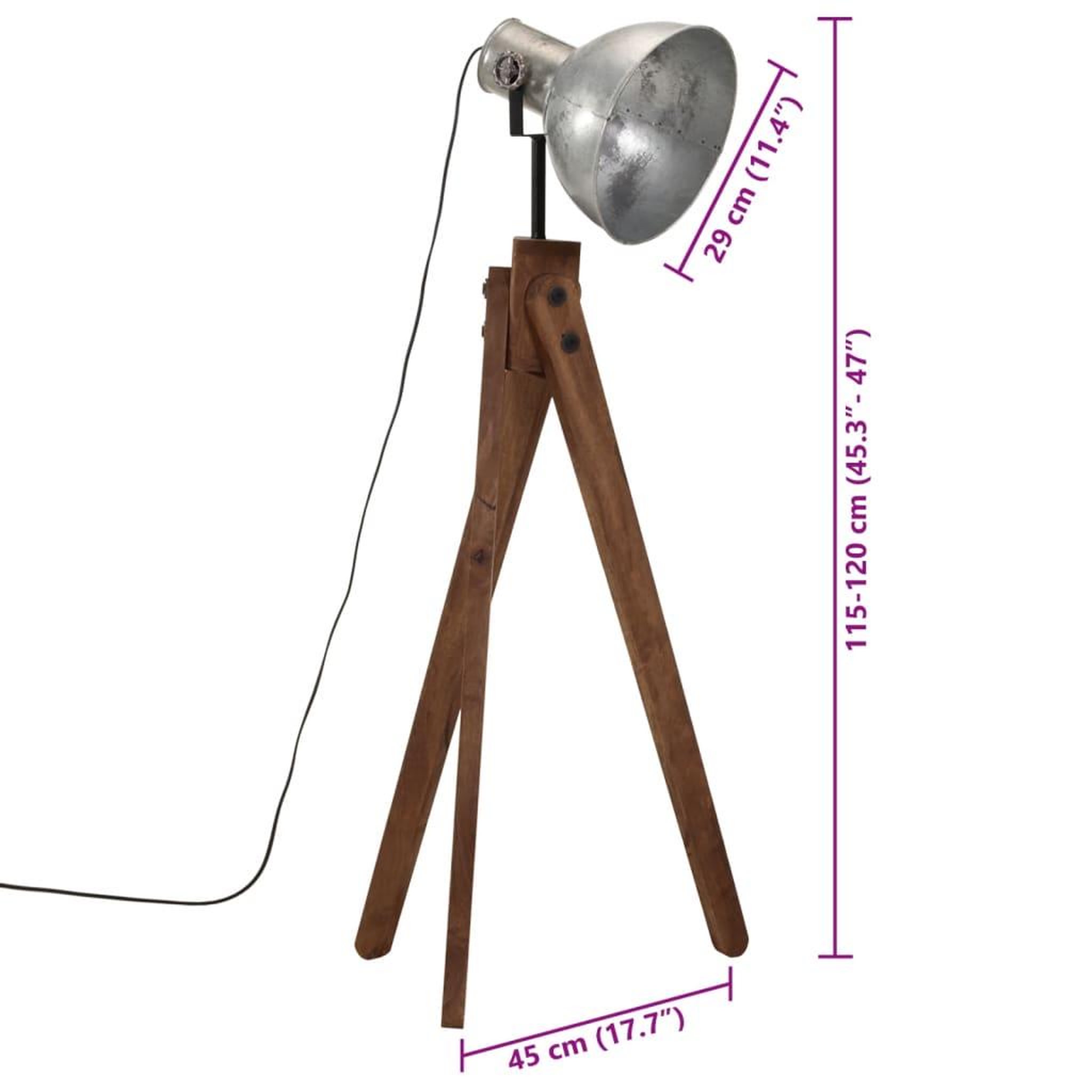 Voir la diapositive 6 : VIDAXL Lampadaire 25 W argent vintage 45x45x120 cm E27