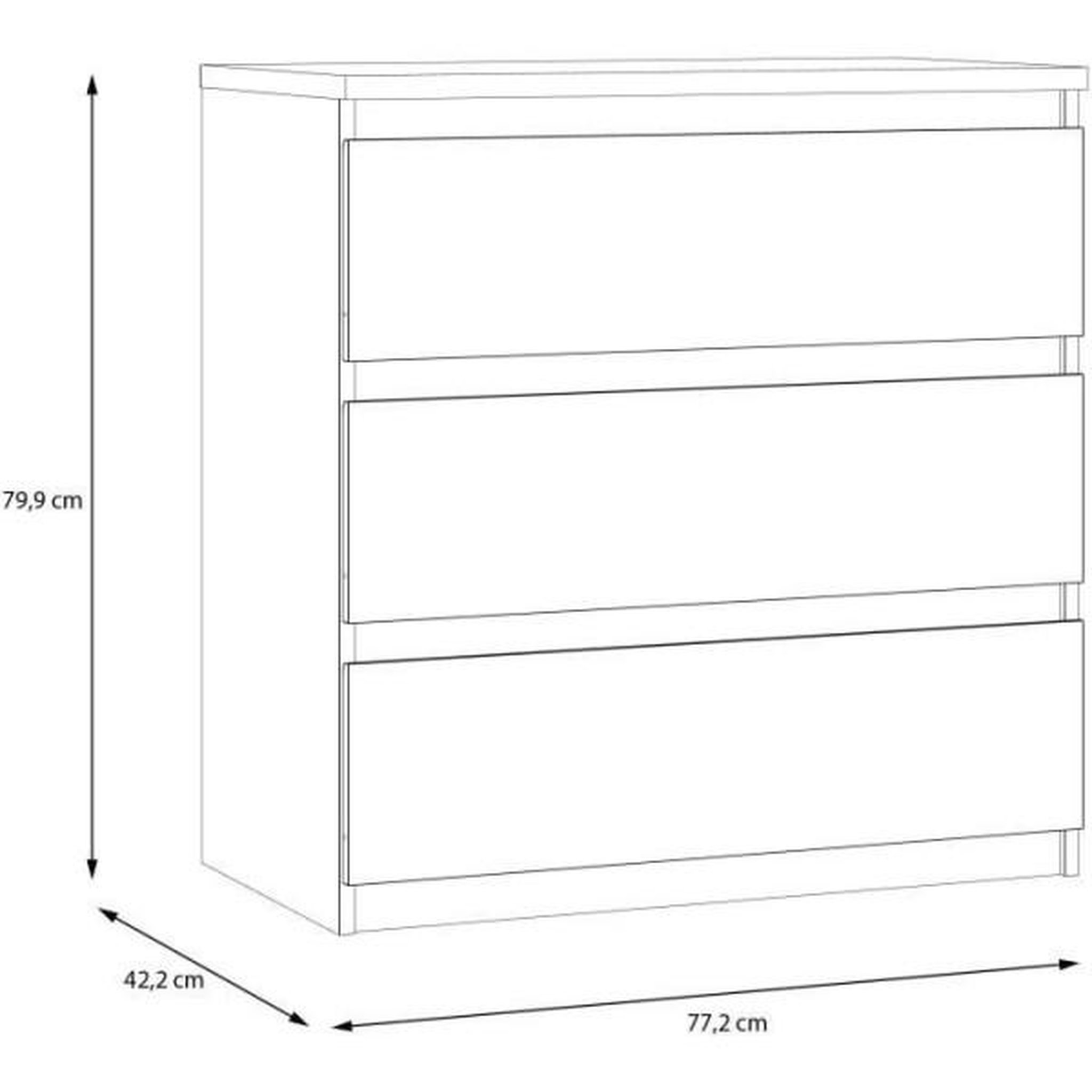 Voir la diapositive 6 : Commode - CHELSEA - 3 tiroirs - Anthracite - 77,2 x 42,2 x 79,9 cm