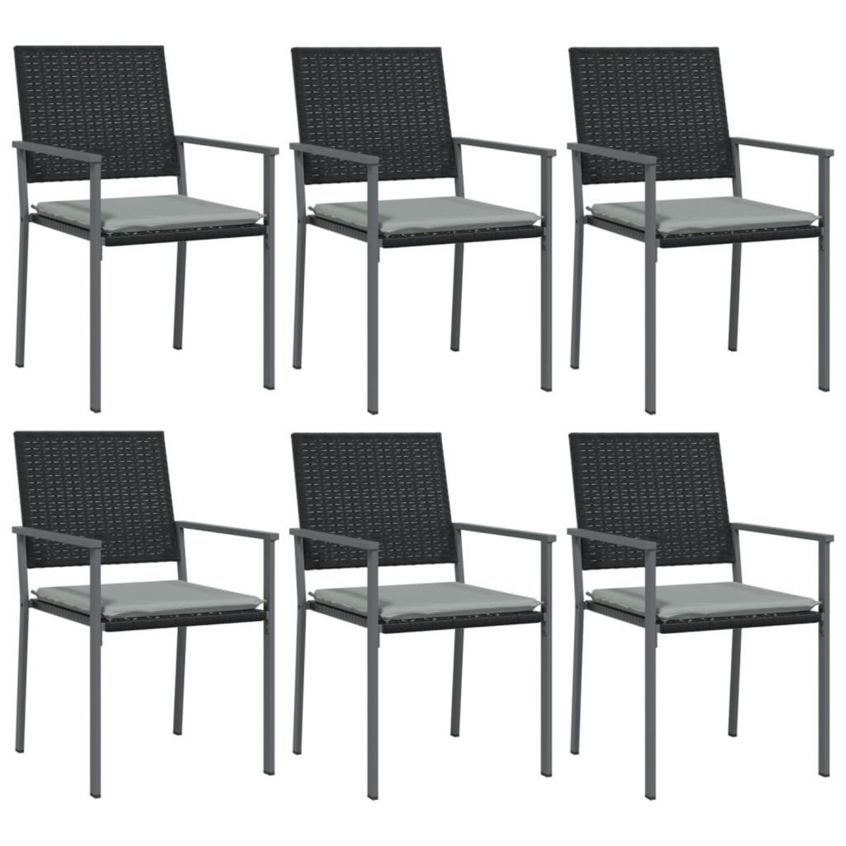 VIDAXL Chaises de jardin et coussins lot de 6 noir 54x62,5x89 cm rotin