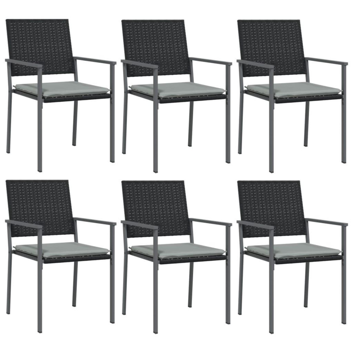 VIDAXL Chaises de jardin et coussins lot de 6 noir 54x62,5x89 cm rotin