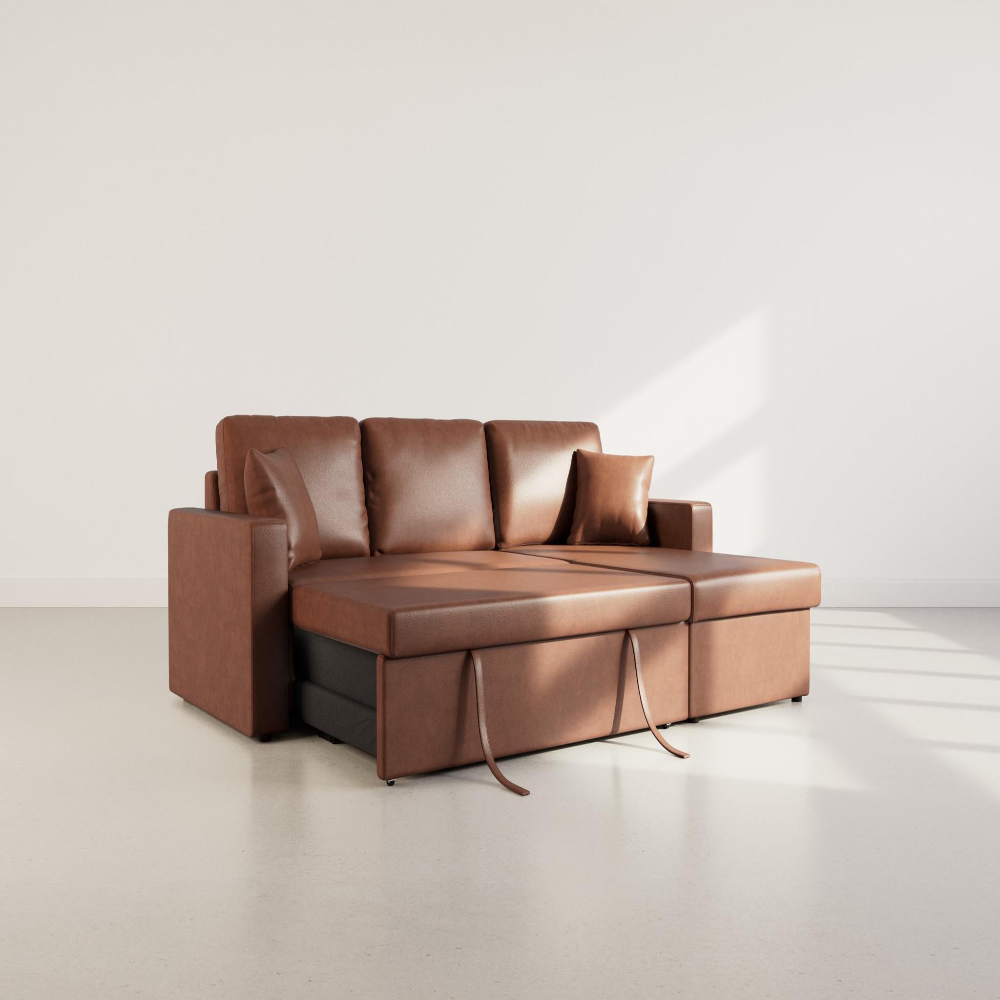 Voir la diapositive 2 : BEST MOBILIER Cyrus - canapé d'angle réversible 4 places - convertible avec coffre - en simili