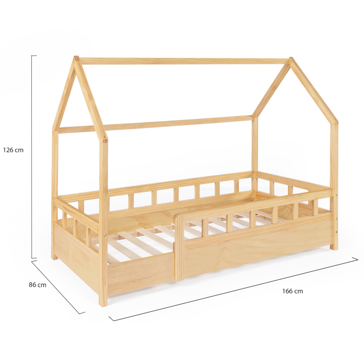 ID MARKET Lit cabane enfant 80 x 160 CM NEREE bois avec sommier et barrières