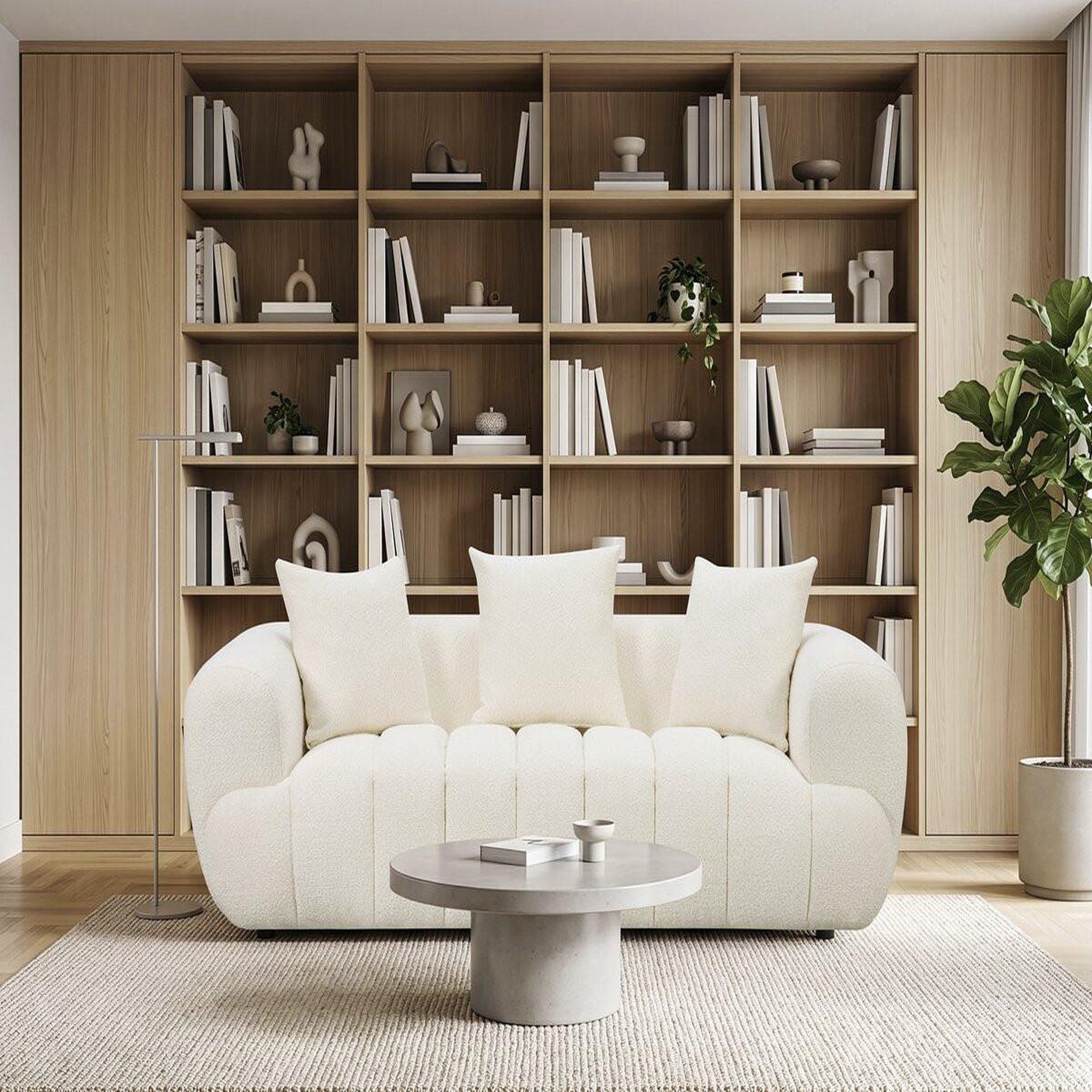 Voir la diapositive 2 : Habitat et Jardin Canapé droit style bubble en tissu texturé  la fayette  - 3 places - crème
