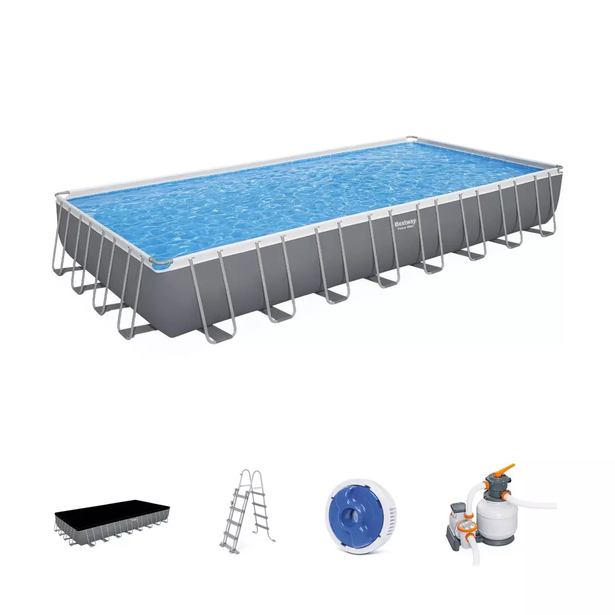 BESTWAY Piscine tubulaire BESTWAY - Ambre  - gris foncé. grande piscine rectangulaire 10x5m avec pompe de filtration à sable. échelle et bâche de protection