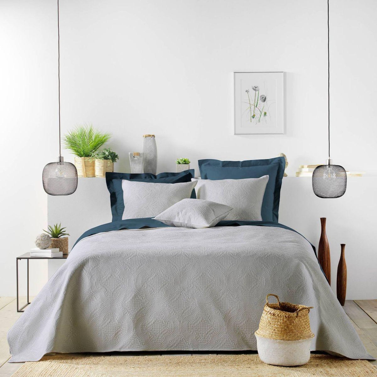 Paris Prix Couvre-Lit & 2 Housses de Coussin  Romane  240x260cm Gris