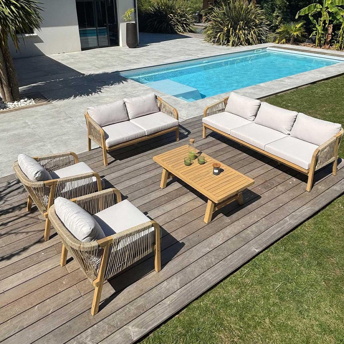 Paris Prix Salon de Jardin 7 Places  Serena  203cm Naturel
