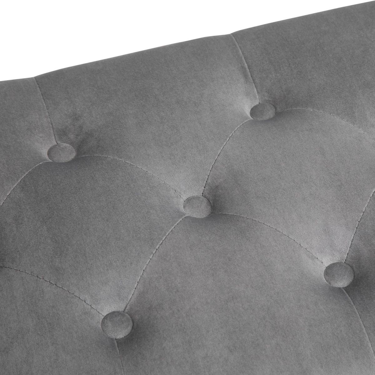 HOMCOM Banc banquette capitonnée design accoudoirs courbés pompons pieds bois hévéa revêtement velours gris