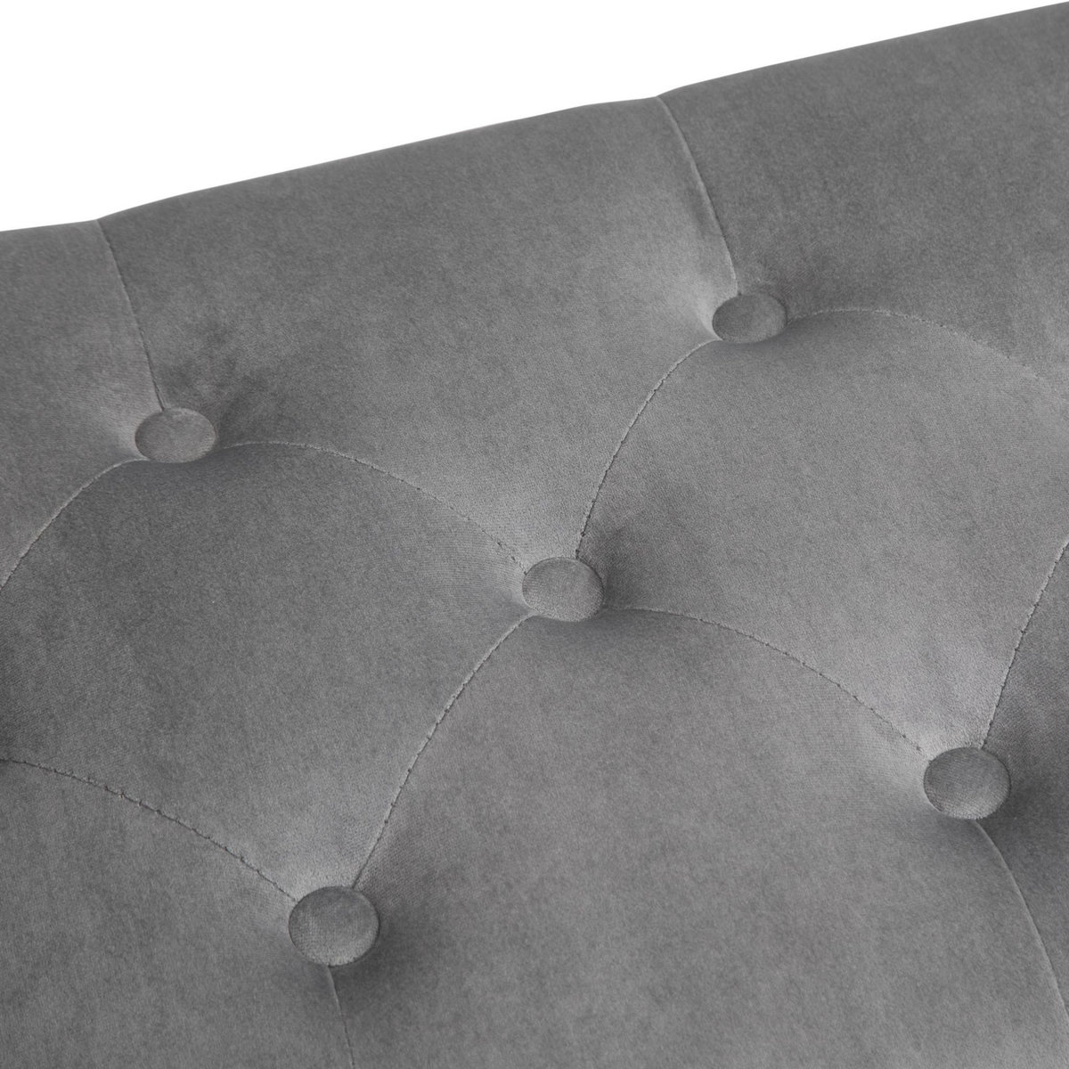 HOMCOM Banc banquette capitonnée design accoudoirs courbés pompons pieds bois hévéa revêtement velours gris