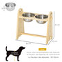 Voir la diapositive 3 : PAWHUT Gamelle double chien chat - porte-gamelles surélevé - hauteur, inclinaison réglables - 2 gamelles acier inox. incluses bois pin