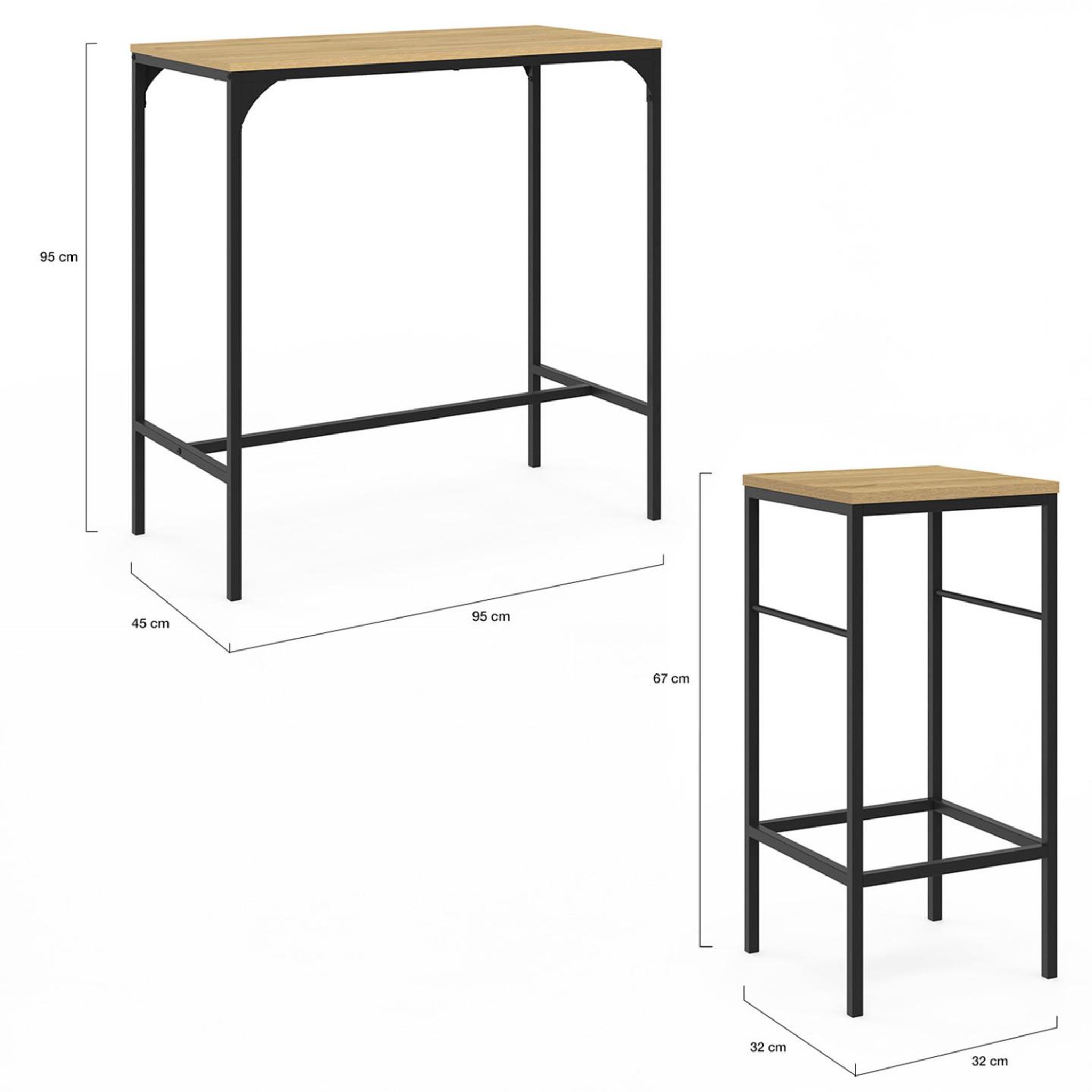 Voir la diapositive 6 : ID MARKET Ensemble table haute de bar detroit 95 cm et 2 tabourets design industriel
