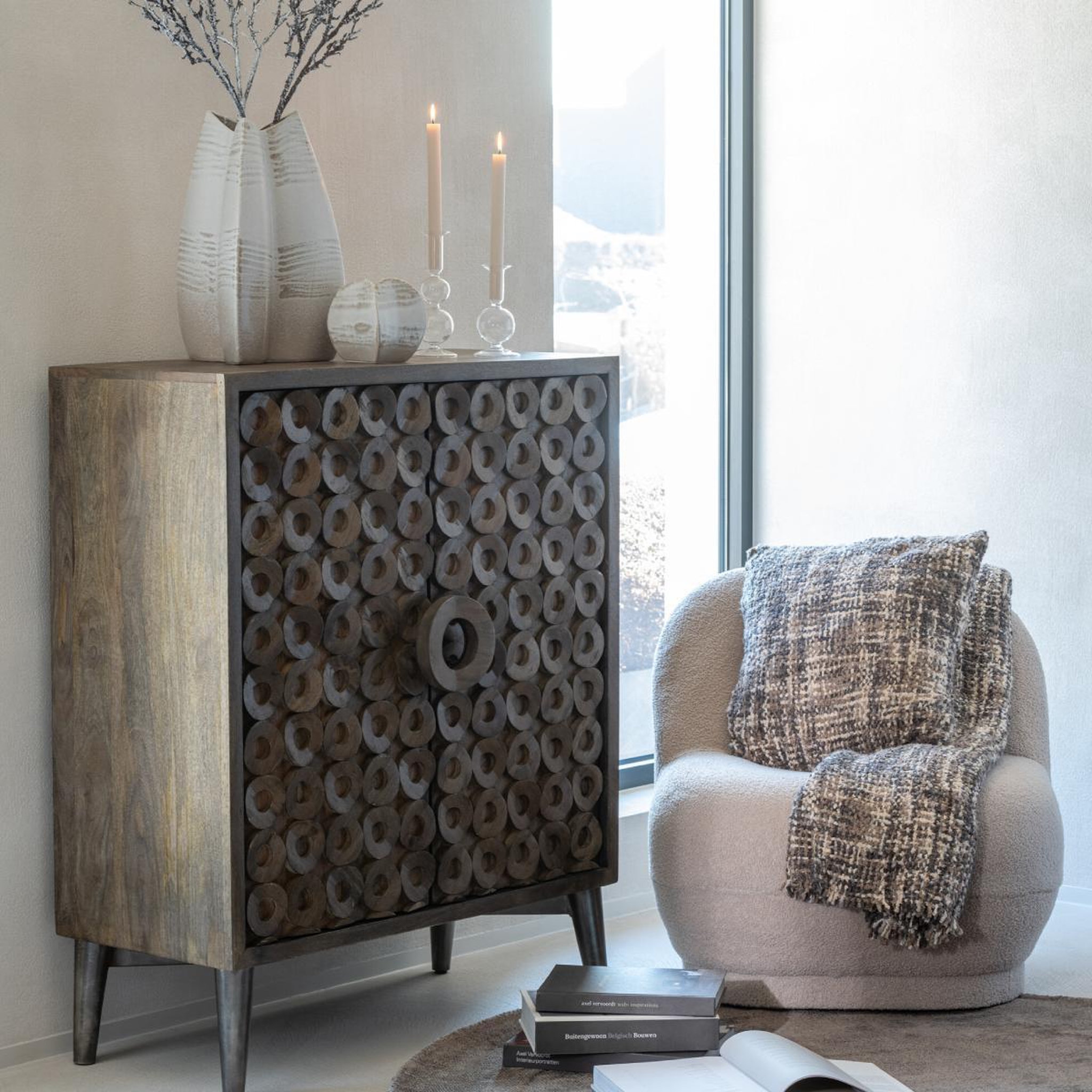 Voir la diapositive 3 : J-LINE Plaid en tweed  cosy  130x180cm marron & beige