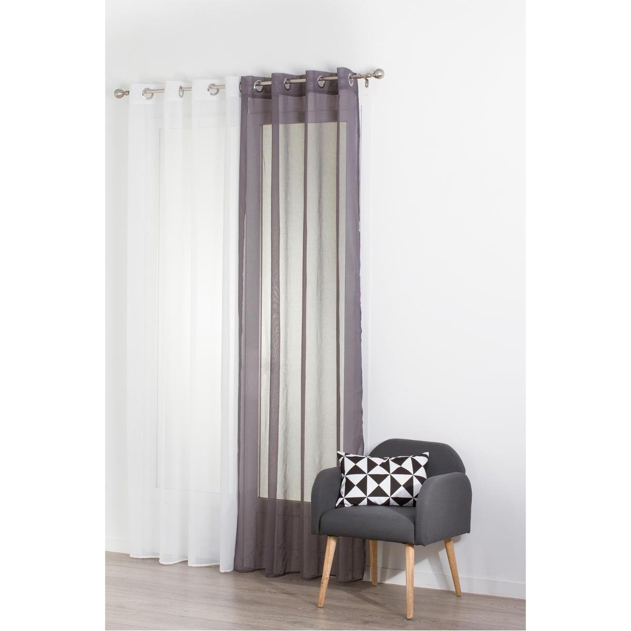 Voir la diapositive 3 : ATMOSPHERA Rideau voilage à œillets  etamine  140x240cm gris