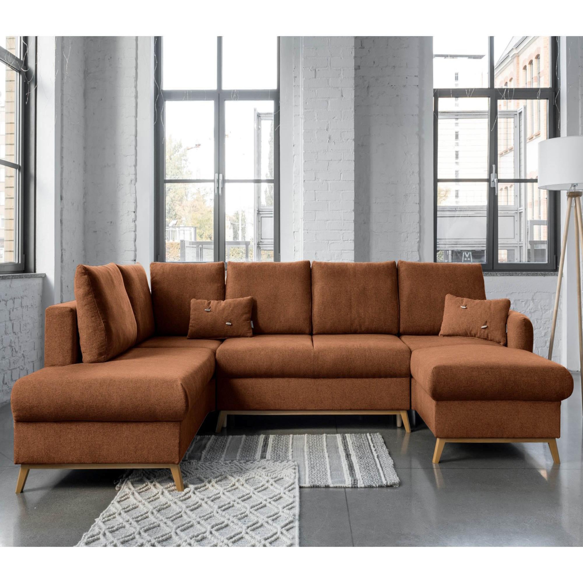 Voir la diapositive 2 : BEST MOBILIER Lagom - canapé d'angle panoramique - convertible - avec coffre - en tissu - 7 places - gauche