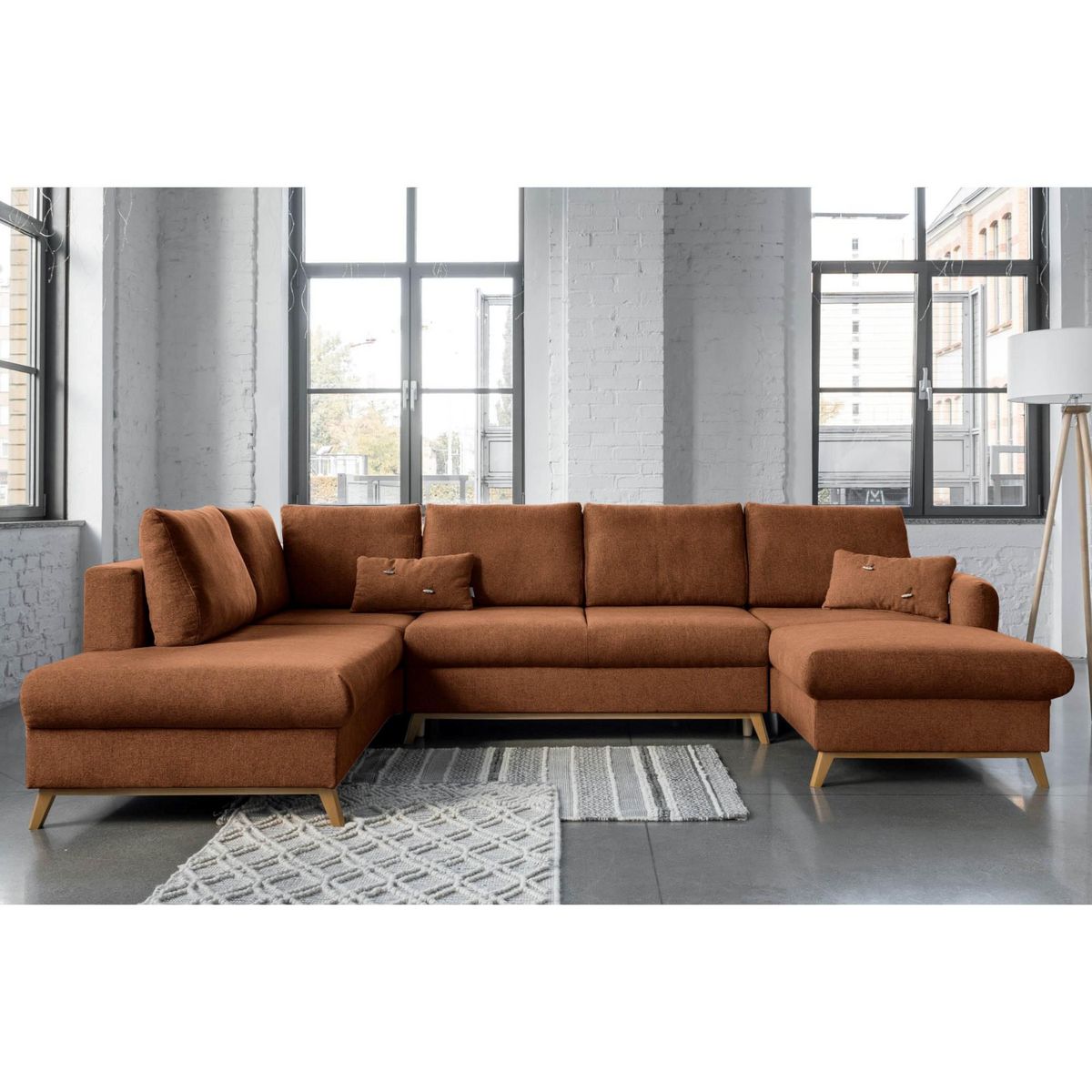 BEST MOBILIER Lagom - canapé d'angle panoramique - convertible - avec coffre - en tissu - 7 places - gauche