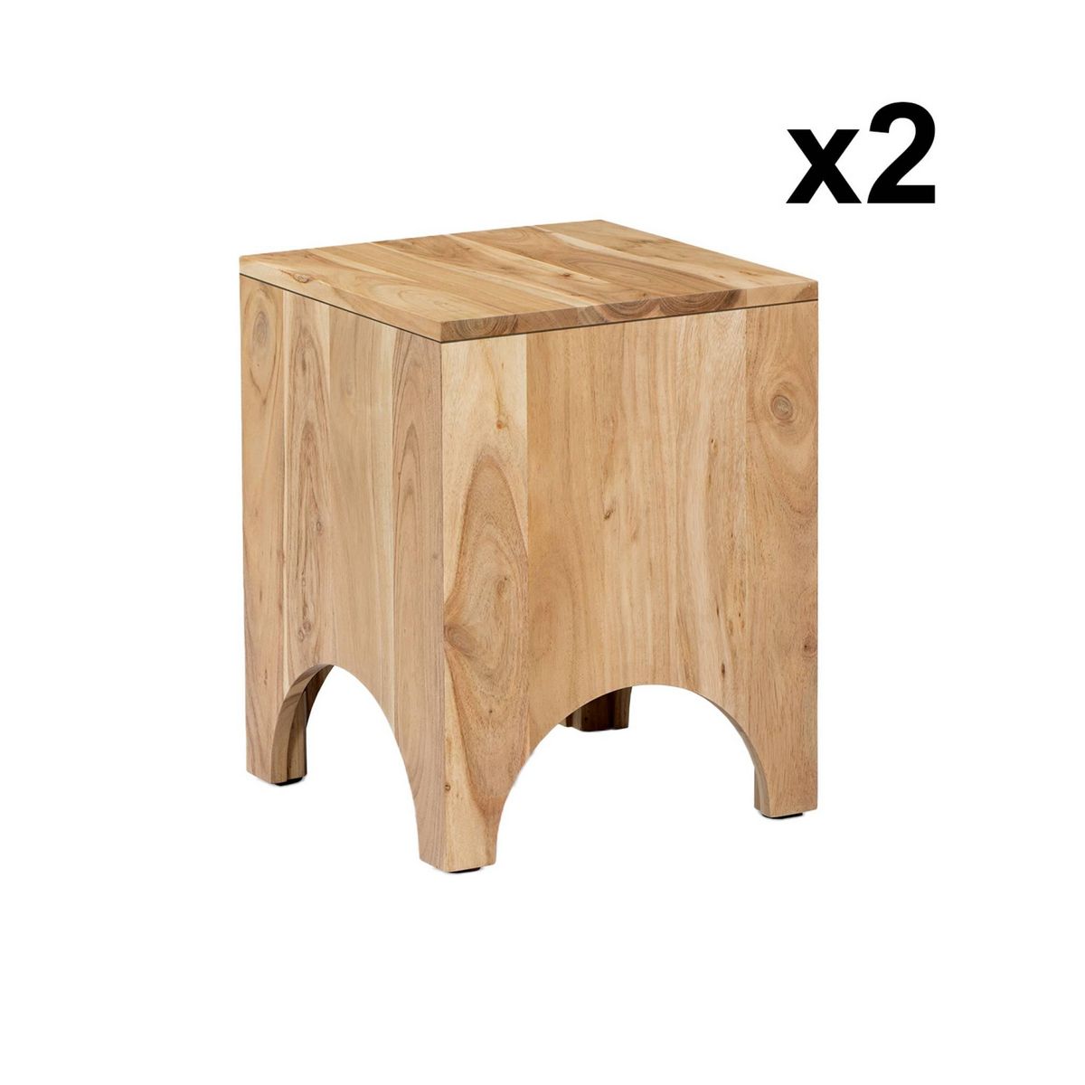 SWEEEK Table d'appoint. table de chevet en bois d'acacia (Lot de 2). couleur naturelle. L 35 x 35 x H 45cm