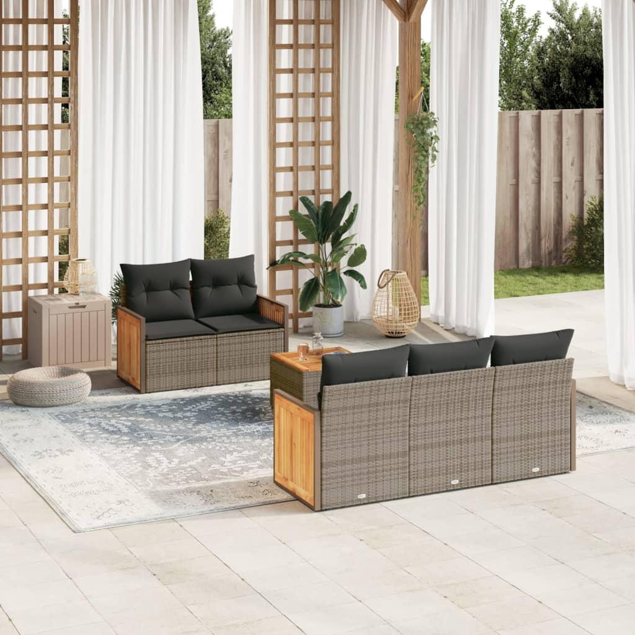 VIDAXL Salon de jardin 6 pcs avec coussins gris resine tressee