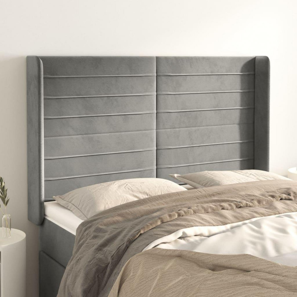 VIDAXL Tete de lit avec oreilles Gris clair 147x16x118/128 cm Velours