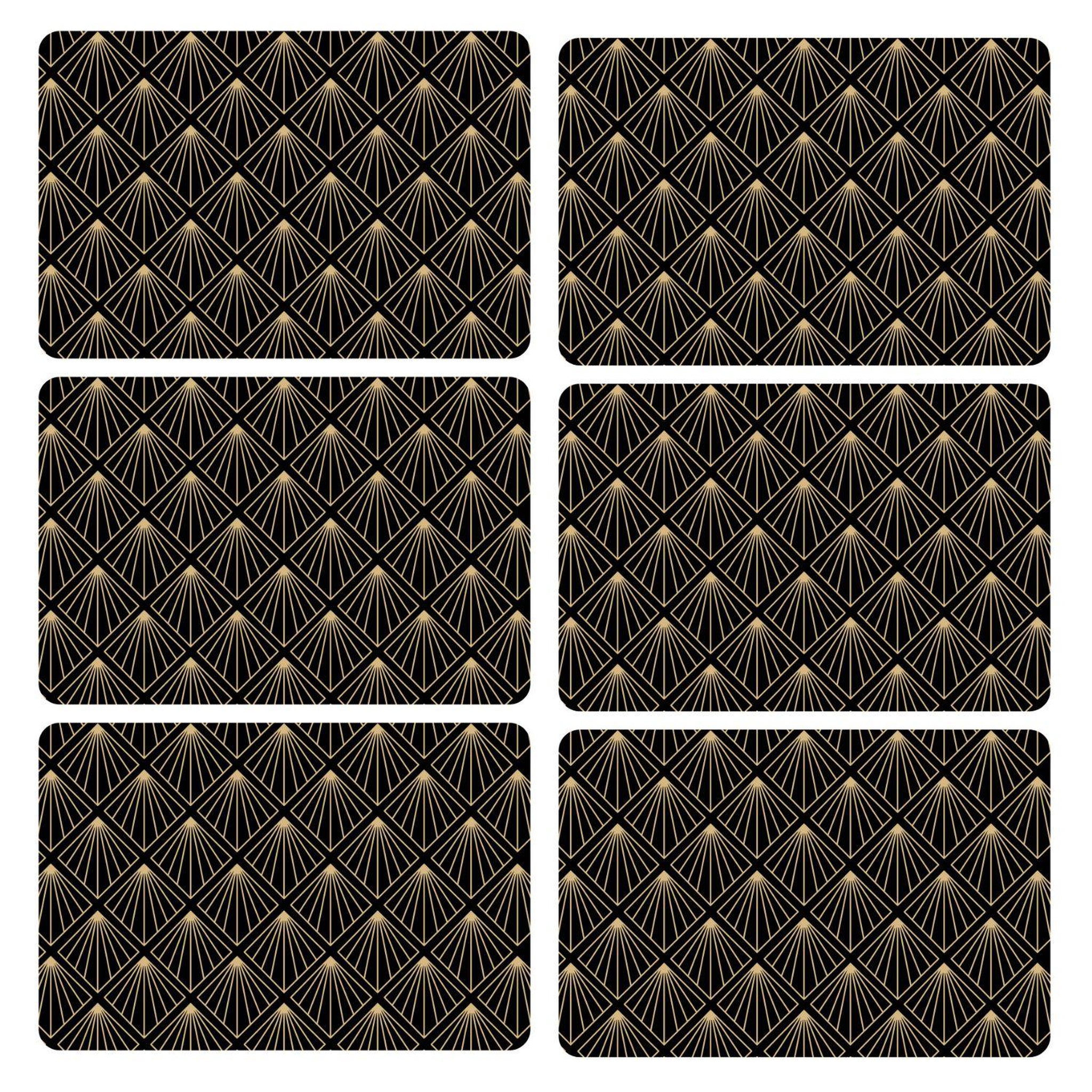 HABITABLE Lot de 6 sets de table avec encre métallique ELIOR - 30 x 45 cm - Or et noir