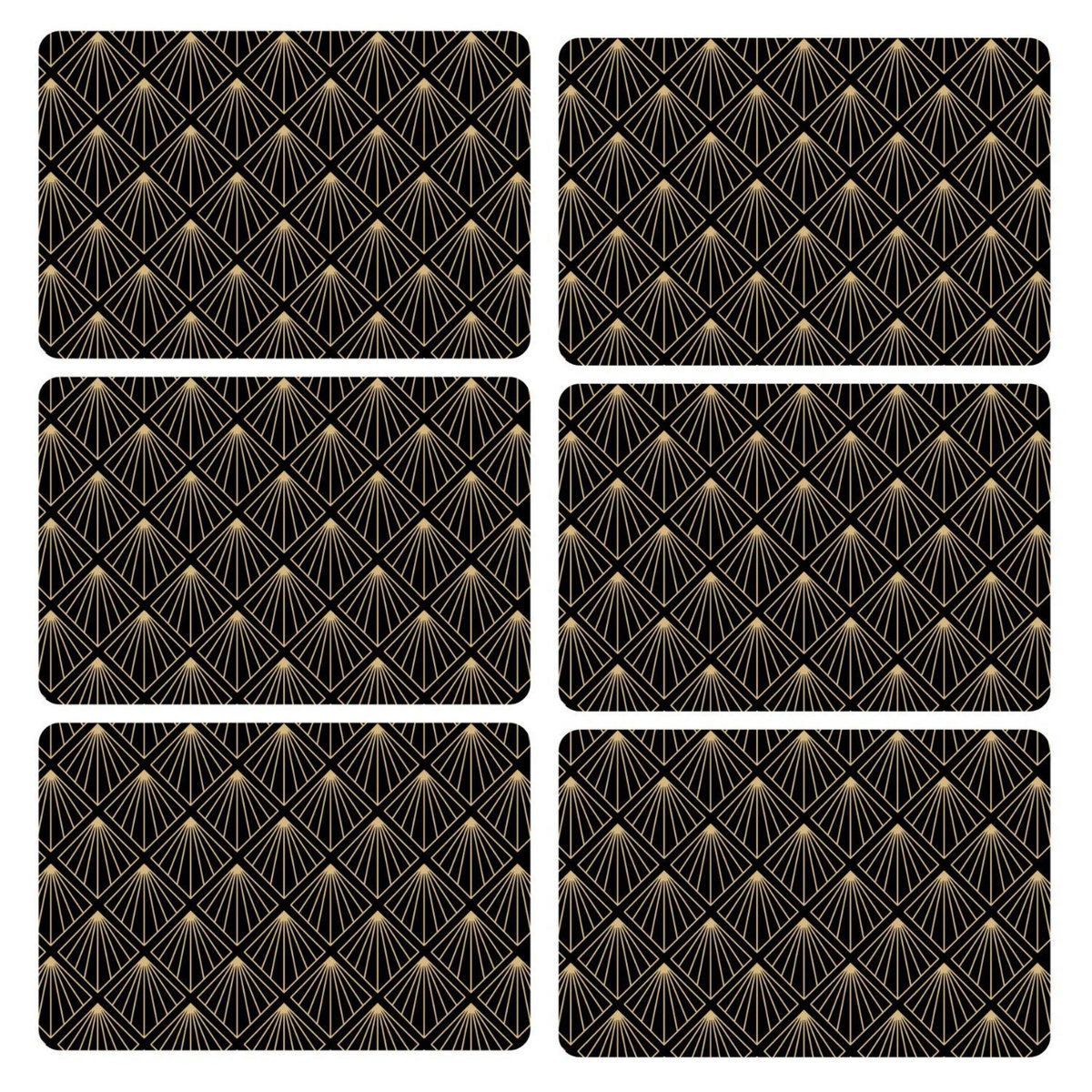 HABITABLE Lot de 6 sets de table avec encre métallique ELIOR - 30 x 45 cm - Or et noir