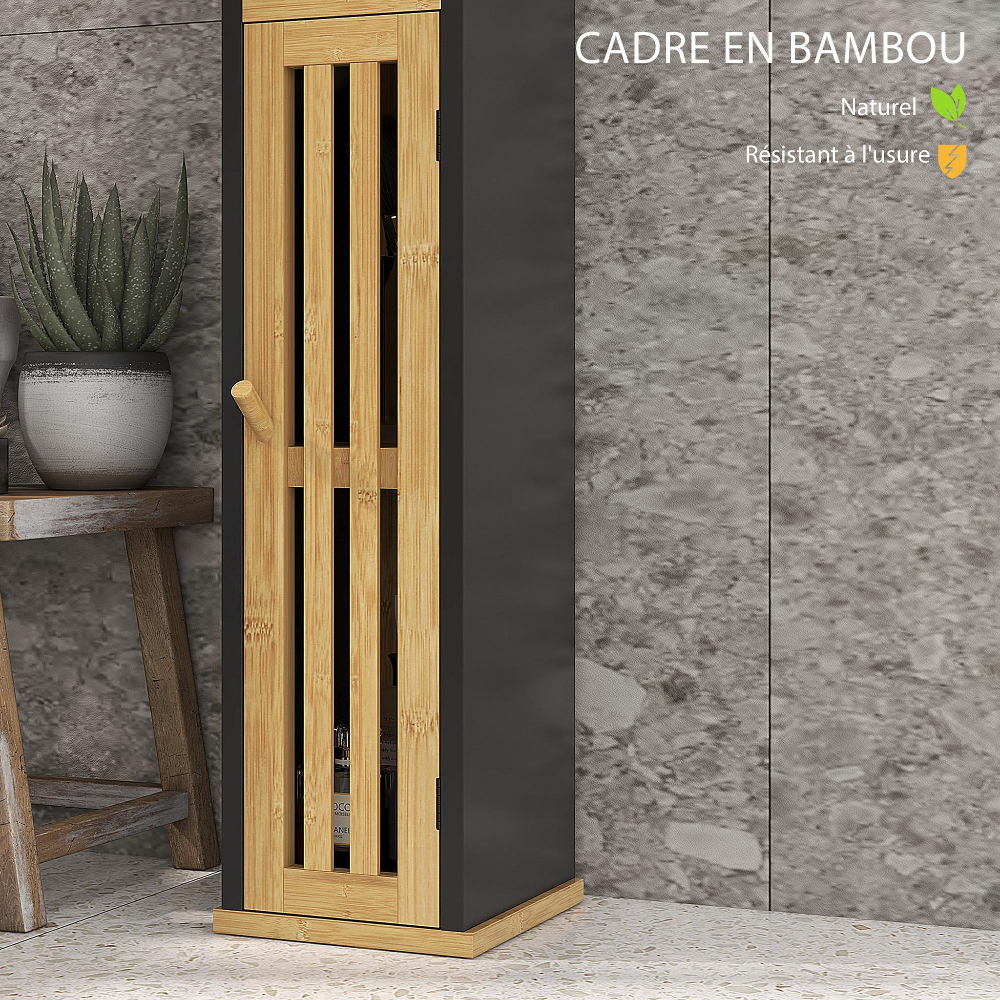 Voir la diapositive 6 : HOMCOM Meuble wc avec support papier toilette - porte, étagère - mdf noir bambou verni