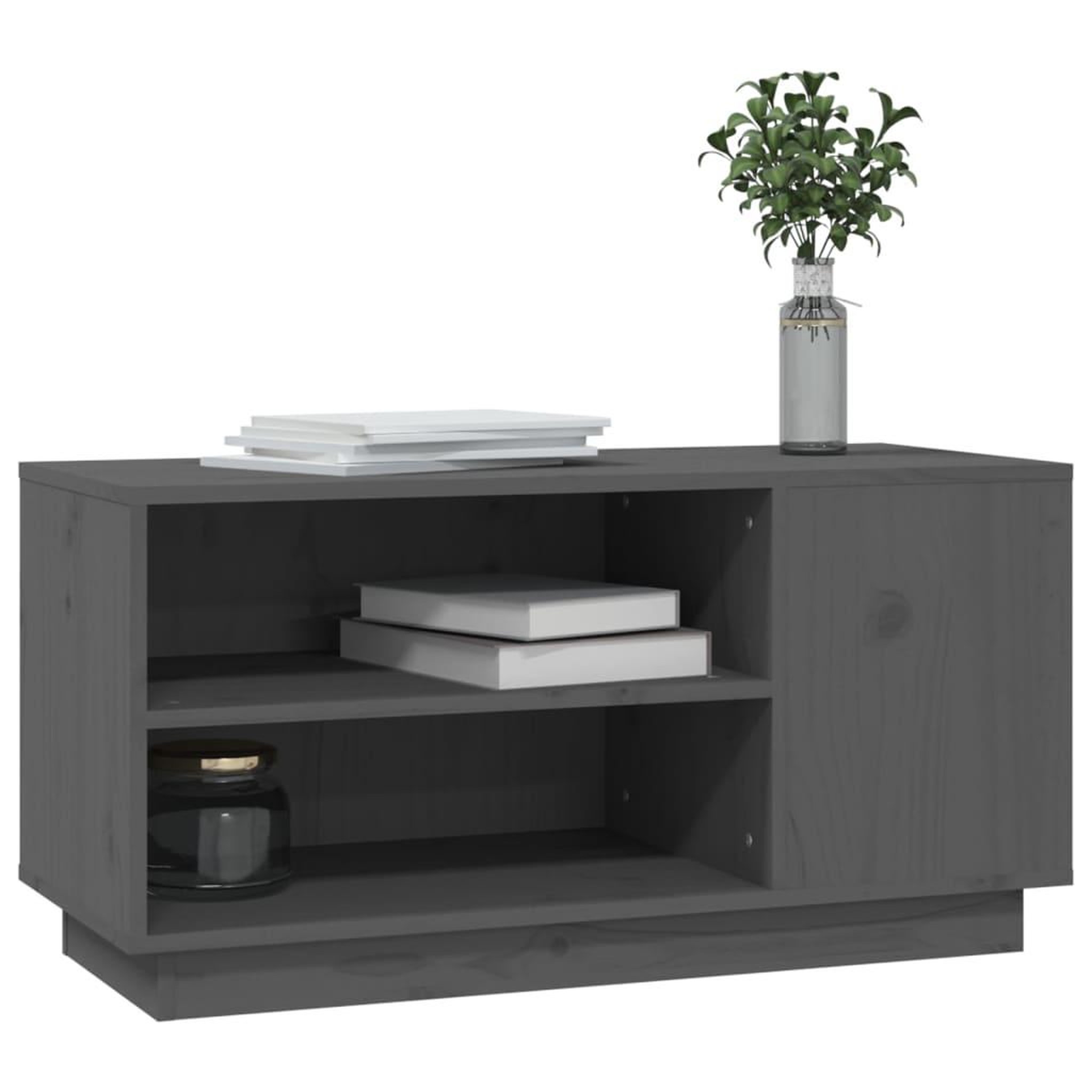Voir la diapositive 4 : VIDAXL Meuble TV Gris 80x35x40,5 cm Bois de pin massif