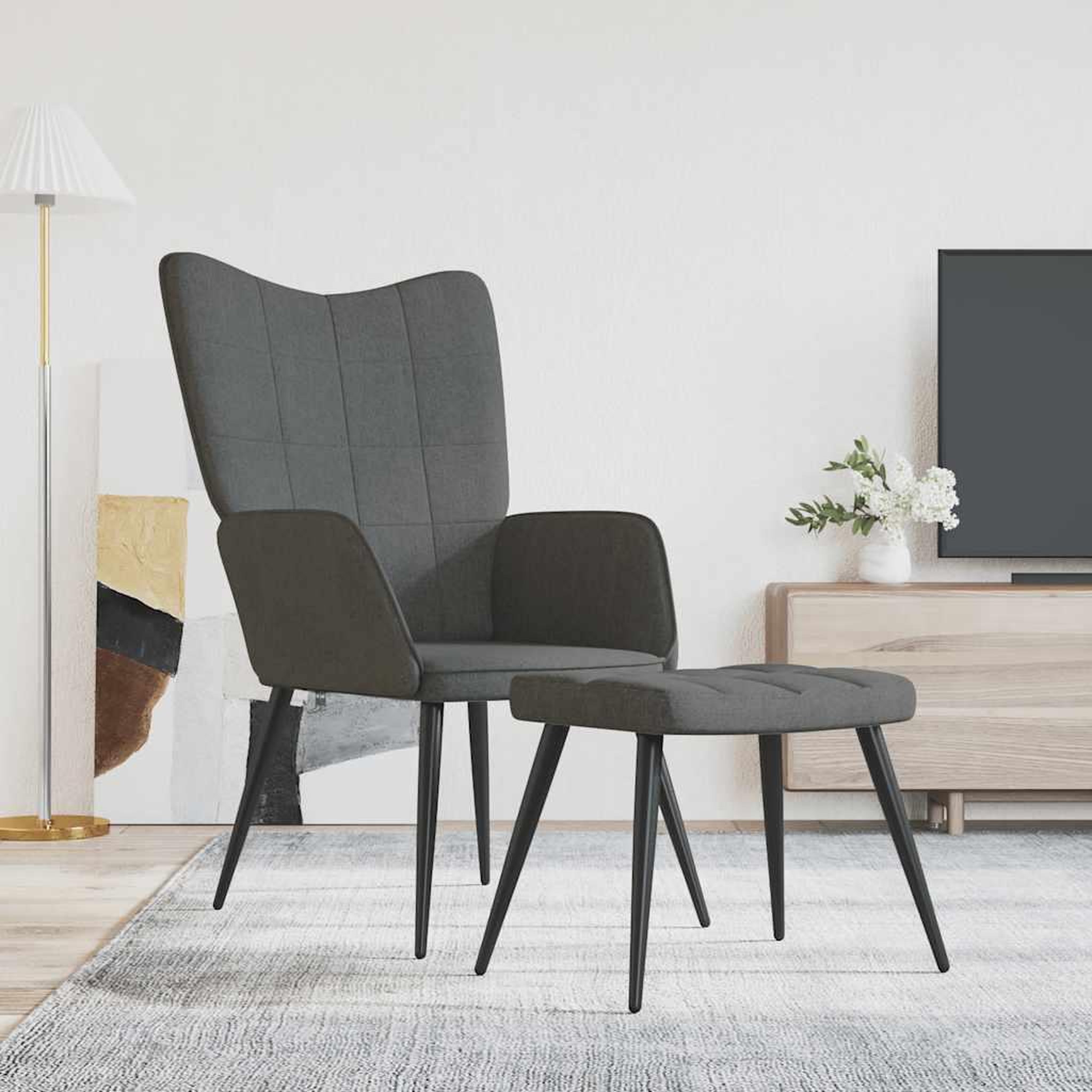 Voir la diapositive 1 : VIDAXL Chaise de relaxation avec tabouret Gris fonce Tissu