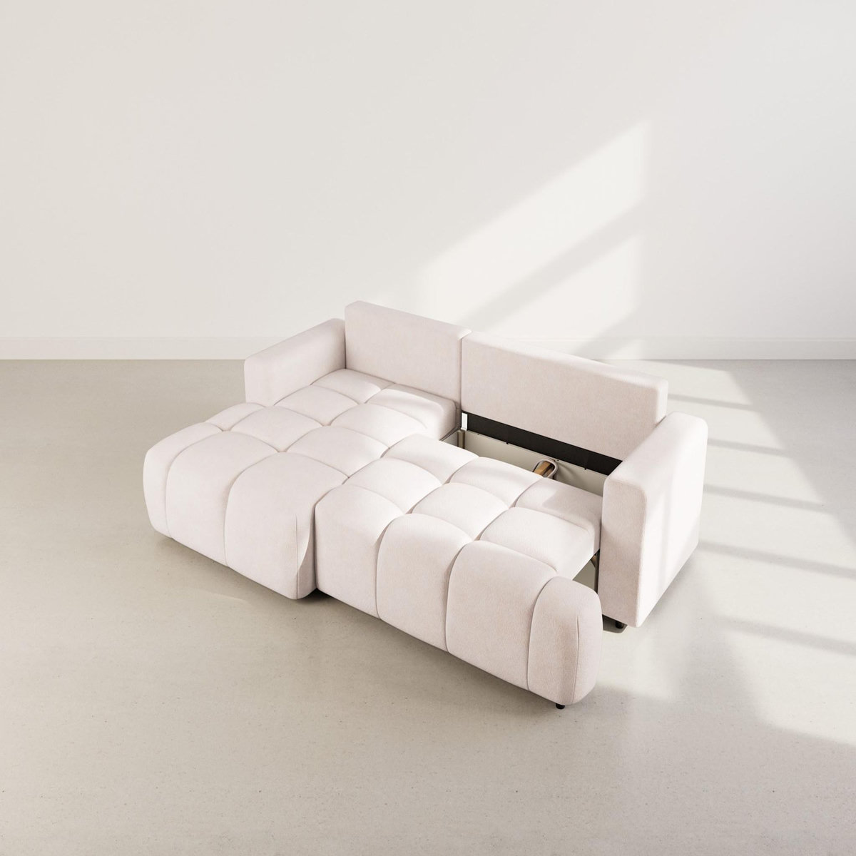 BEST MOBILIER Leonie - canapé d'angle gauche 4 places convertible avec coffre en velours texturé