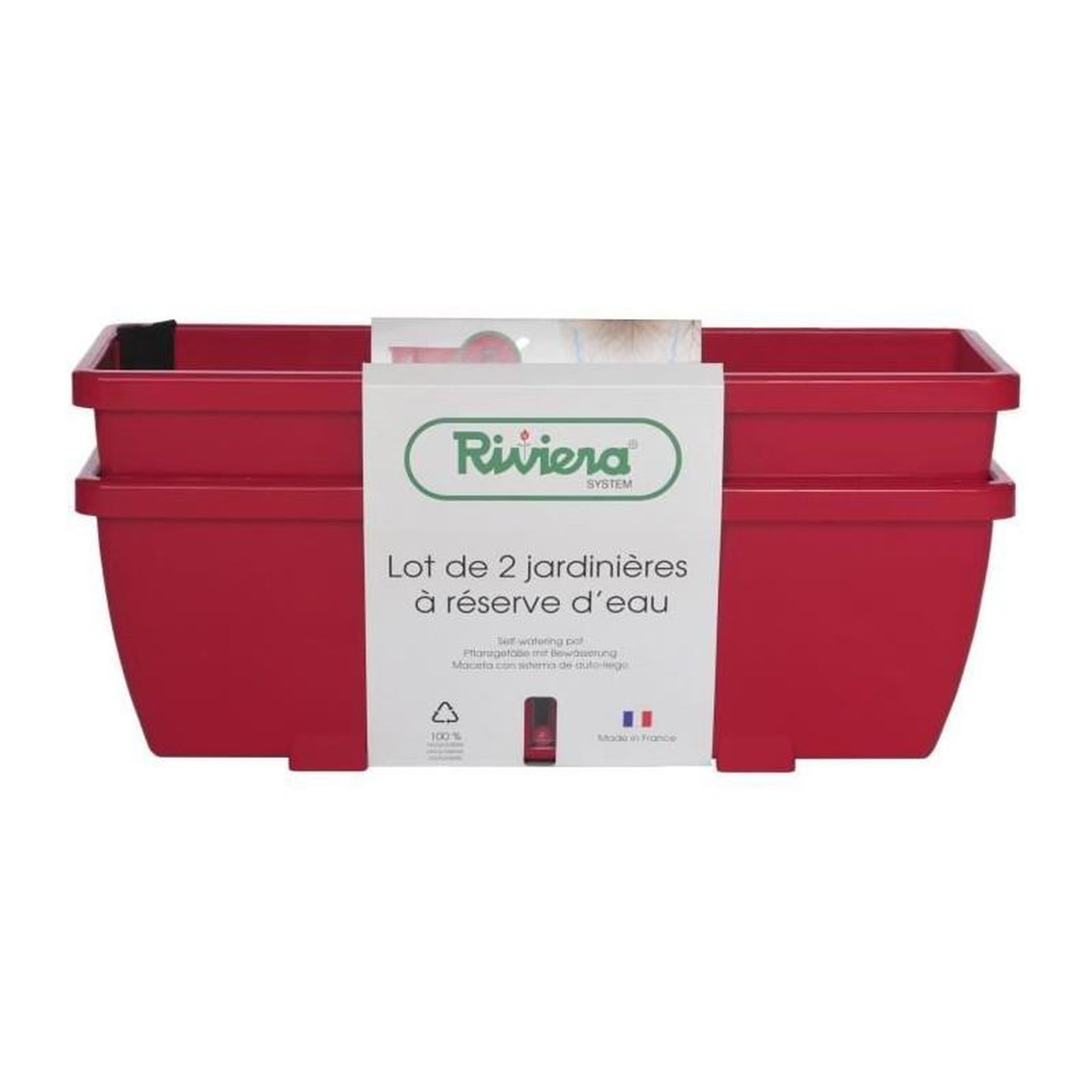 RISS Bac a fleurs RIVIERA EVA - Lot 2 jardinieres - Plastique - 57 cm - Rouge