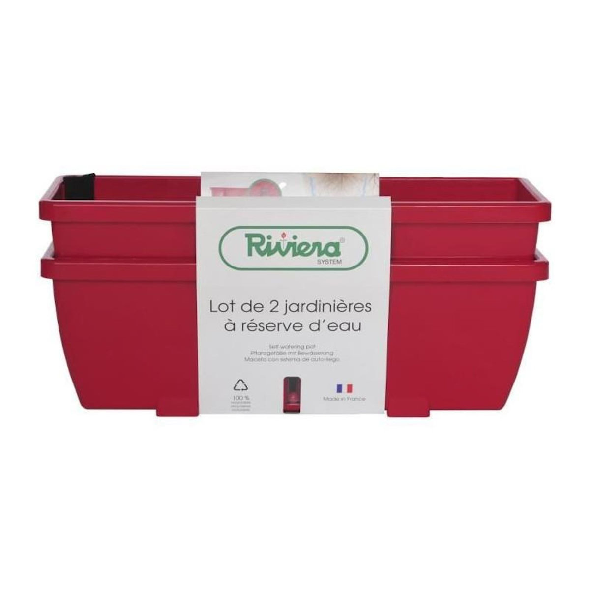 RISS Bac a fleurs RIVIERA EVA - Lot 2 jardinieres - Plastique - 57 cm - Rouge