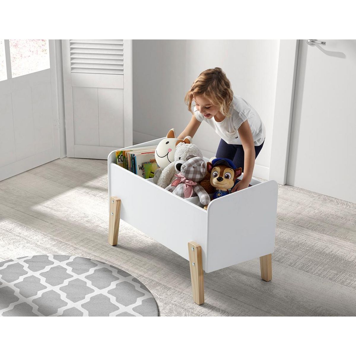 Coffre à jouets enfant ouvert pieds bois massif L80cm KID