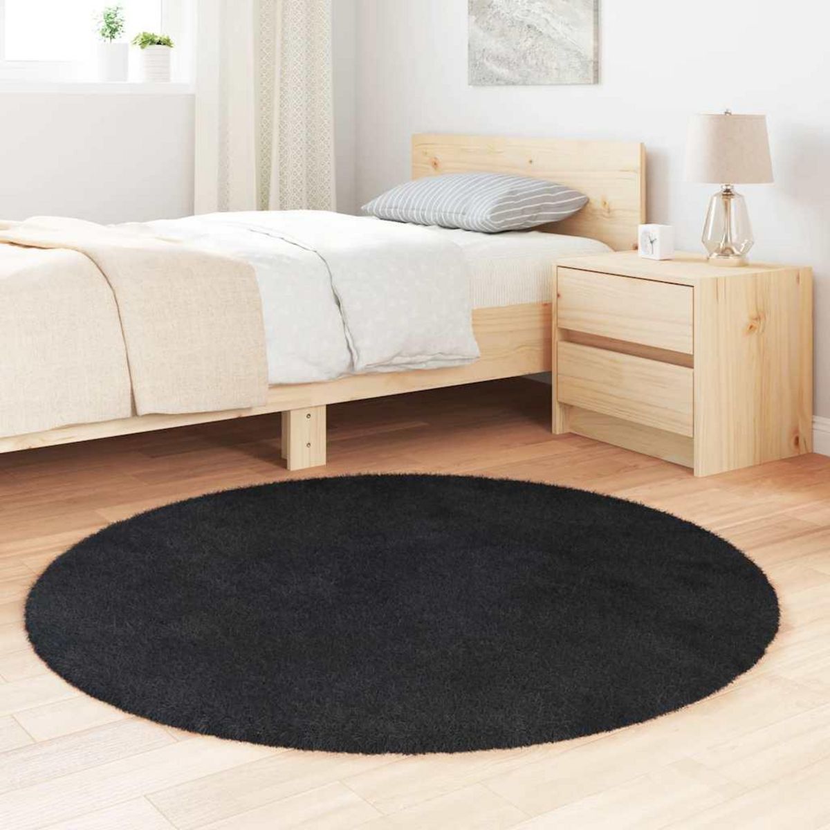 VIDAXL Tapis shaggy a poils longs NAVARRA noir 120x120 cm polyester