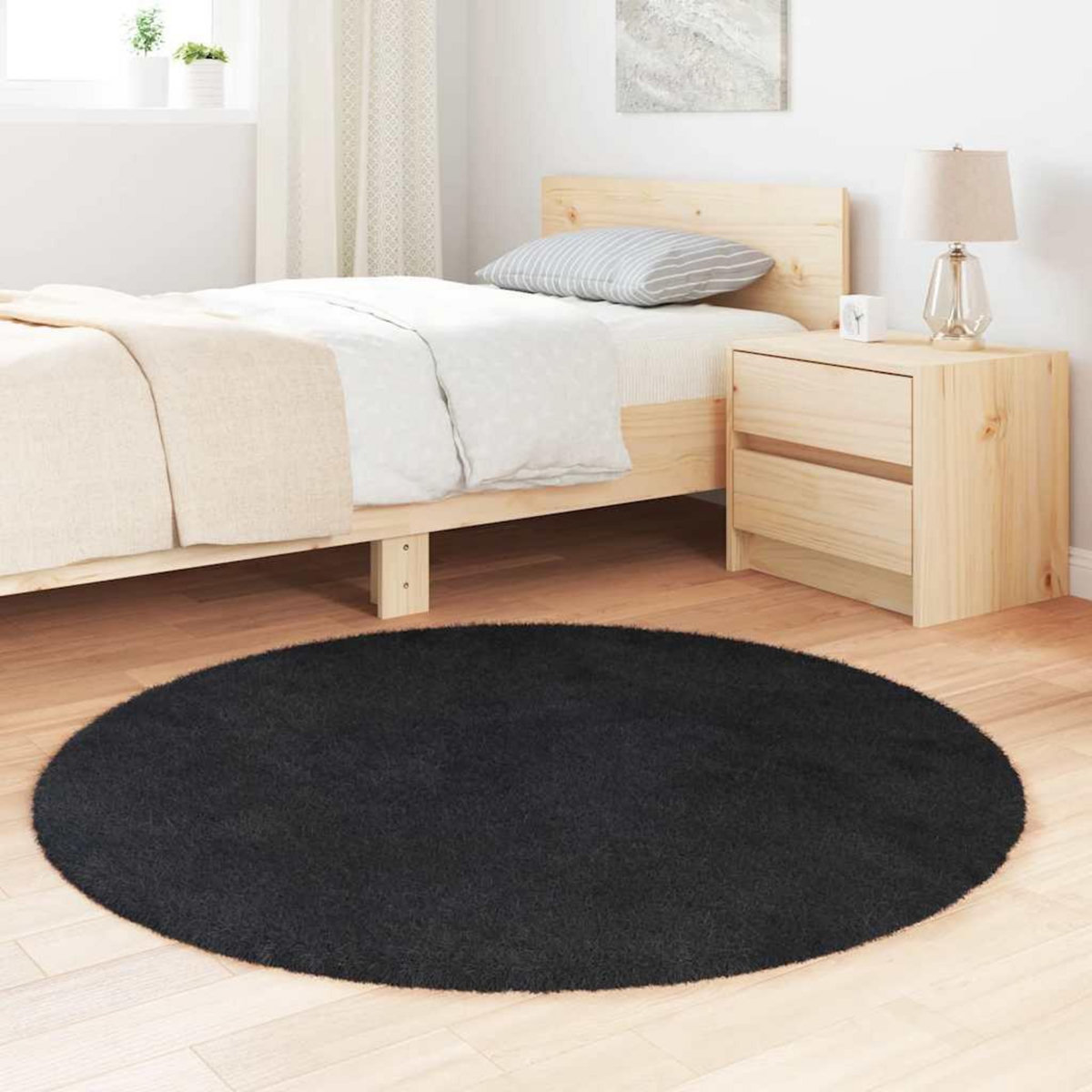 VIDAXL Tapis shaggy a poils longs NAVARRA noir 120x120 cm polyester