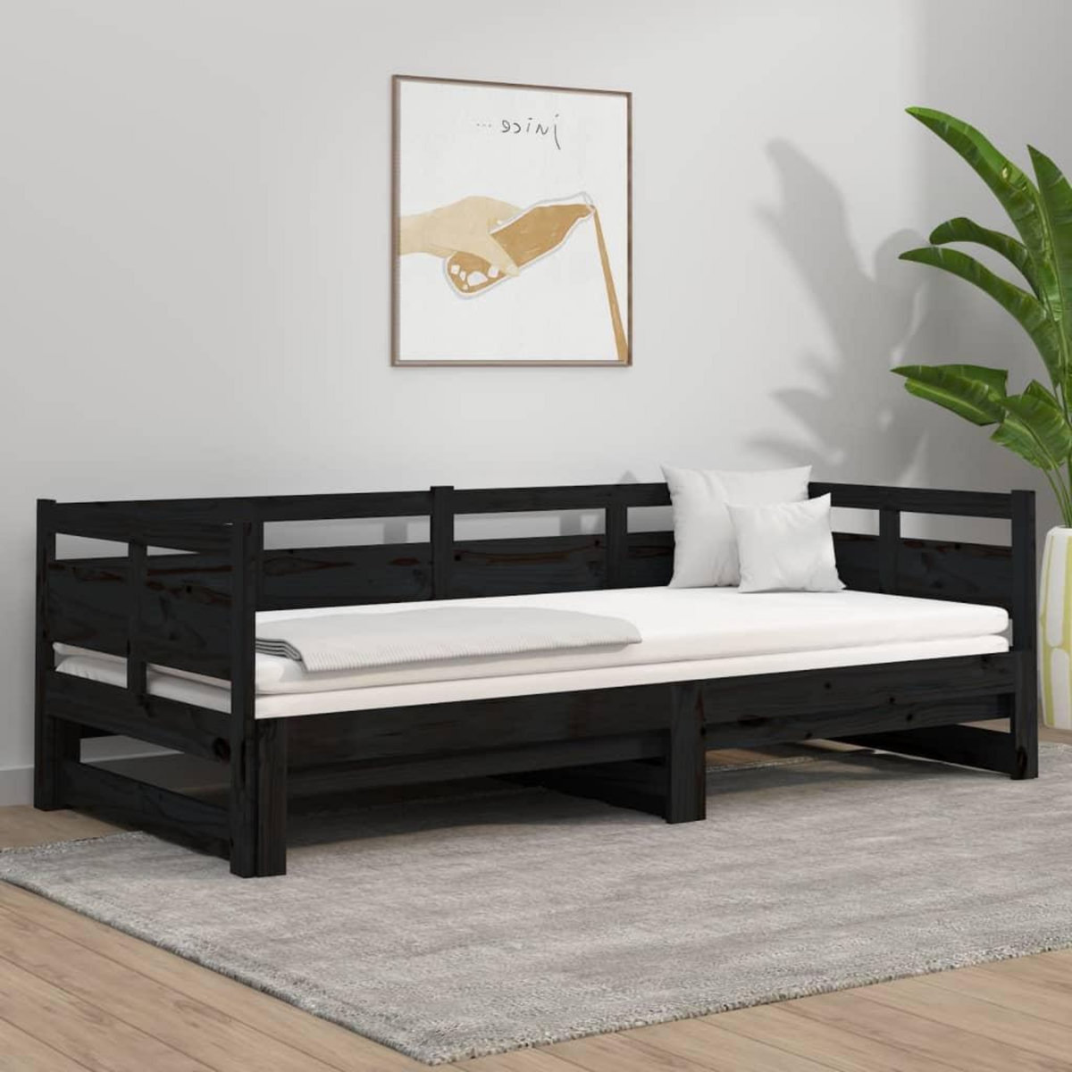 VIDAXL Lit coulissant sans matelas noir 2x(90x190) cm