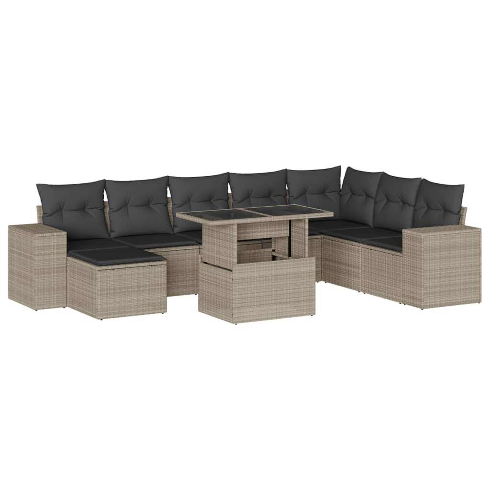 Voir la diapositive 2 : VIDAXL Salon de jardin 9 pcs avec coussins gris clair resine tressee