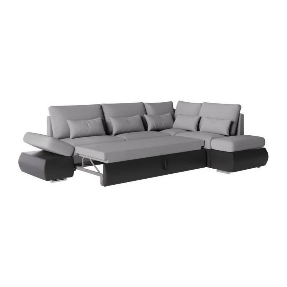 LOUNGITUDE Canapé d'angle réversible convertible SEVARA 4 places - PU et tissu Gris - Coffre de rangement - L267 x P200 x H90 cm