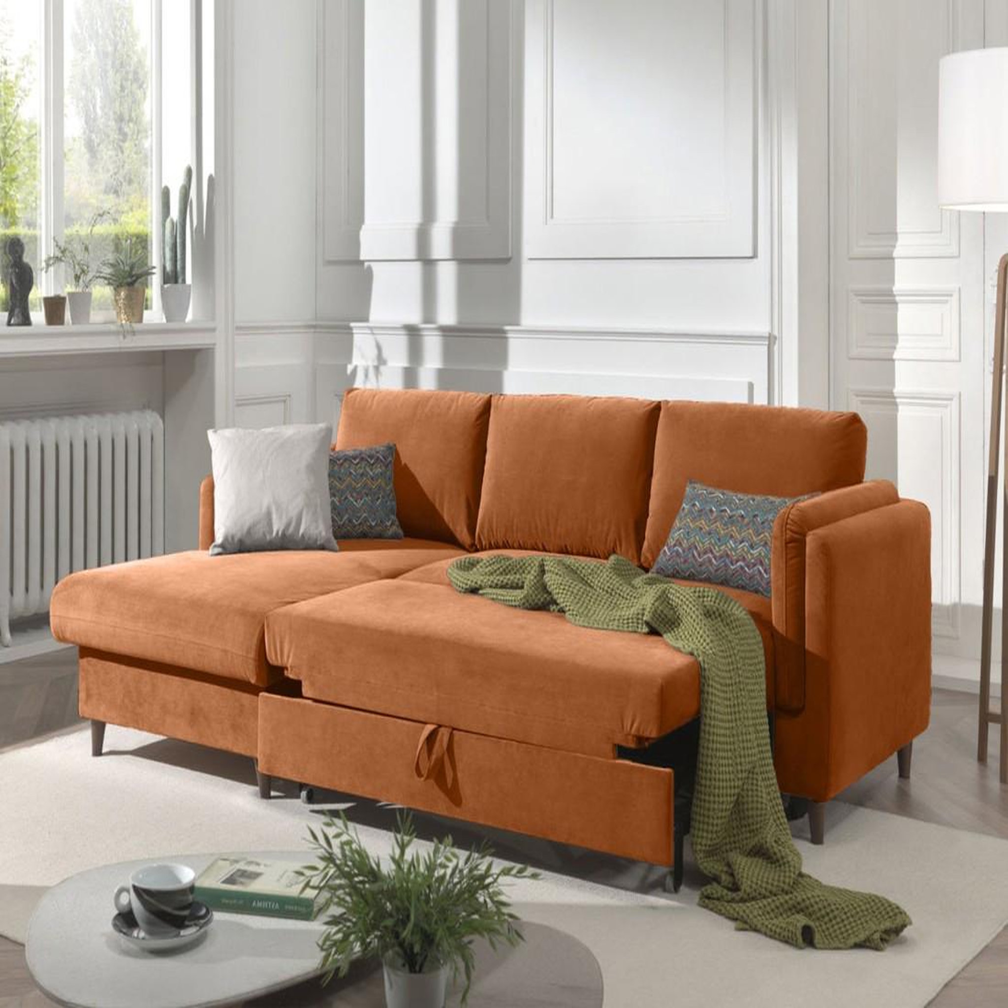 Voir la diapositive 3 : BEST MOBILIER Brooke - canapé d'angle gauche - convertible avec coffre - 4 places - en velours