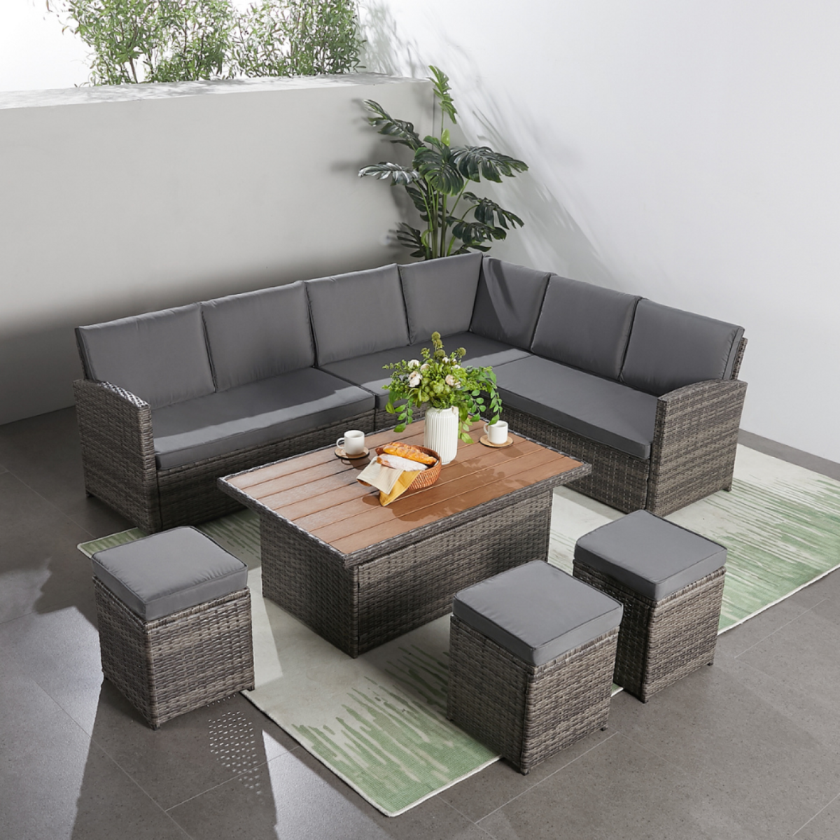 CONCEPT USINE Salon de jardin 9 places table relevable SAHARA