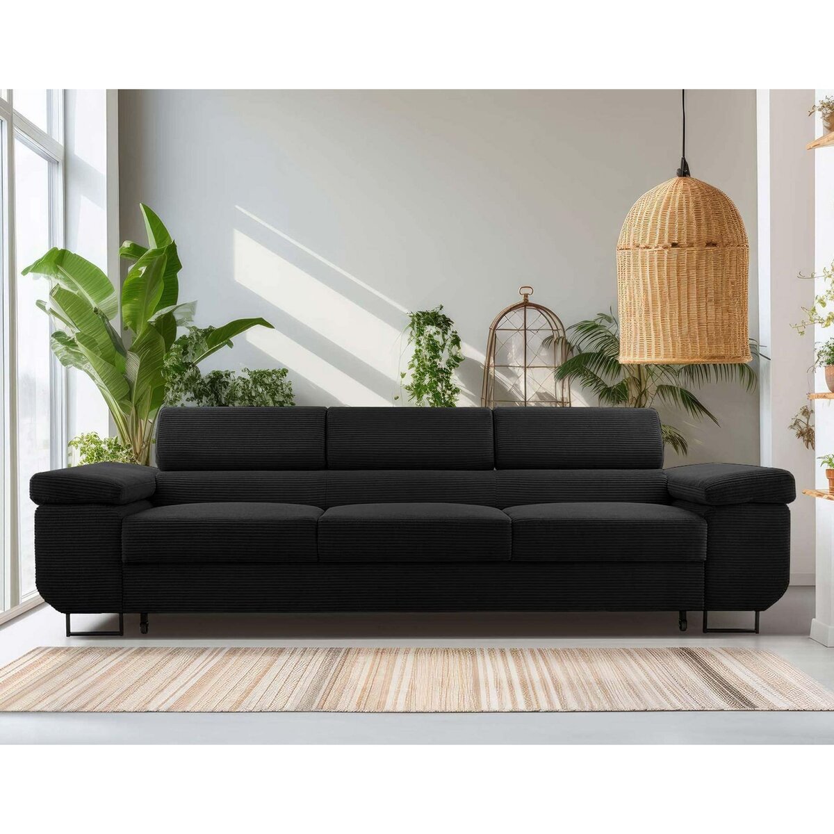 BEST MOBILIER Pablo - canapé 3 places - convertible avec têtières réglables - en velours côtelé