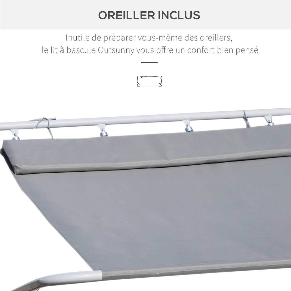HOMCOM Bain de soleil transat de jardin bascule 2 personnes hamac 2,12 x 1,75 x 0,6 m gris