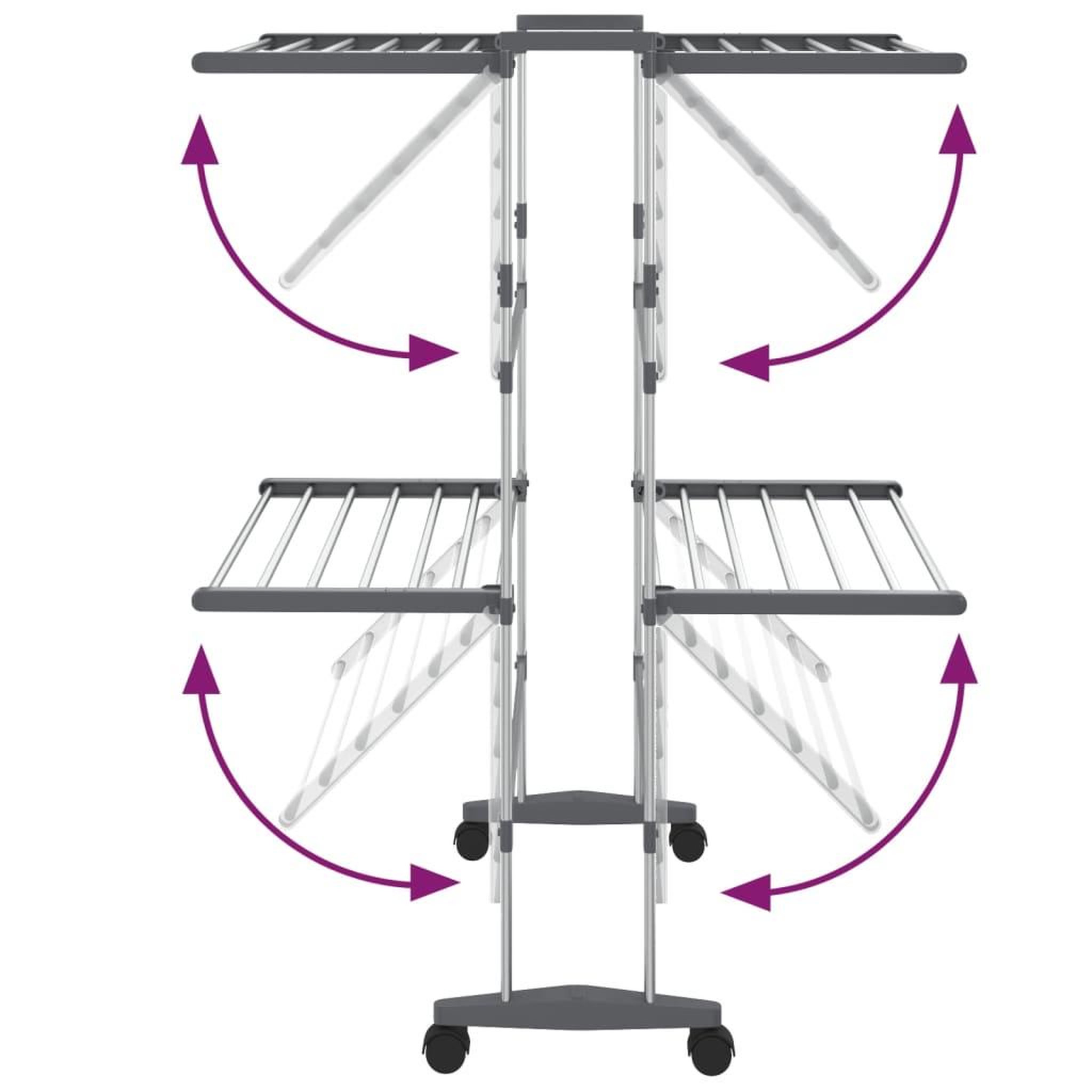 Voir la diapositive 5 : VIDAXL Etagere a linge a 2 niveaux avec roues Argente 60x70x106 cm