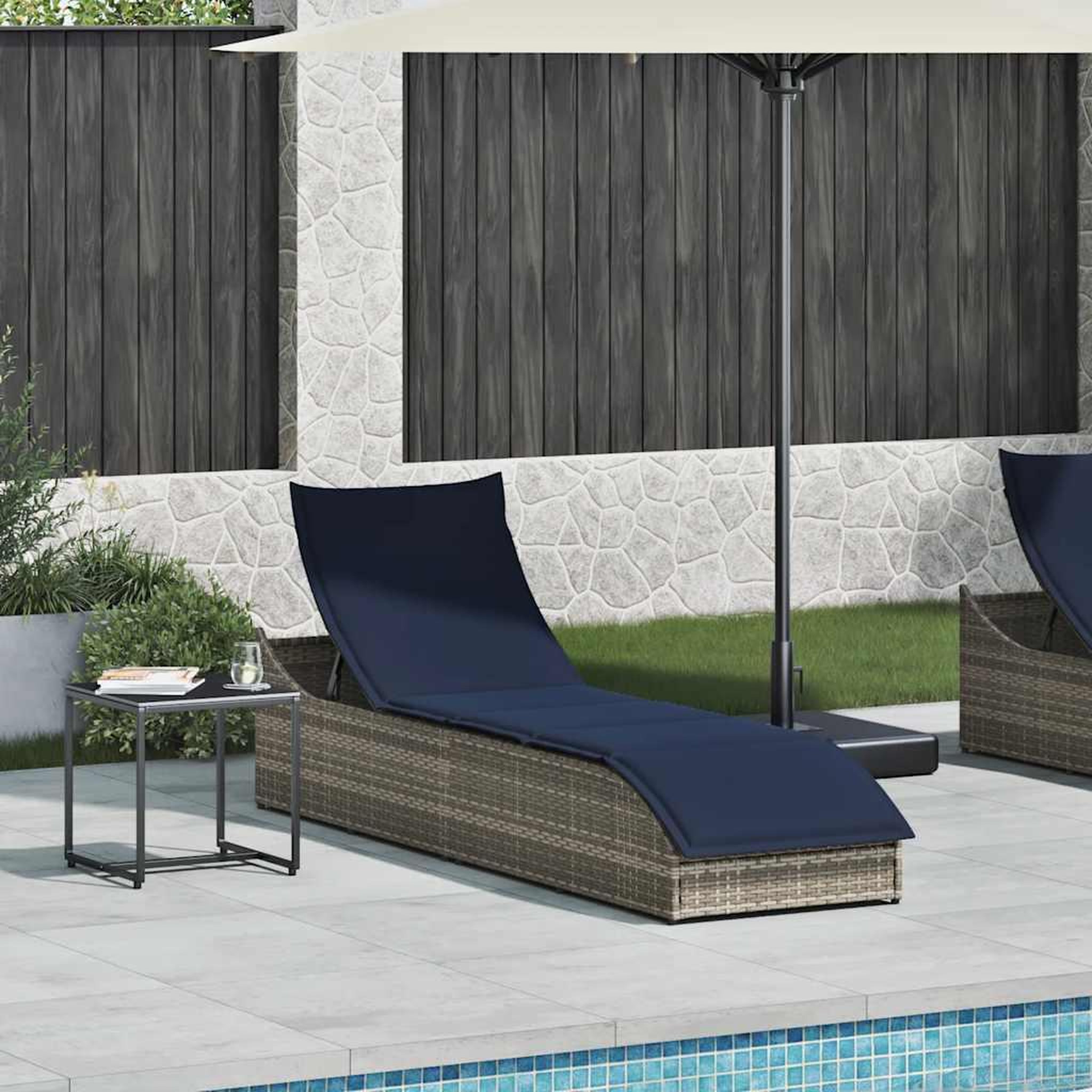 Voir la diapositive 2 : VIDAXL Chaise longue pliante coussin et rangement gris resine tressee