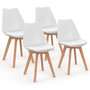 Voir la diapositive 4 : ID MARKET Ensemble table à manger extensible ronde ANGELA blanc pied bois 110 - 150 cm et 4 chaises SARA blanches