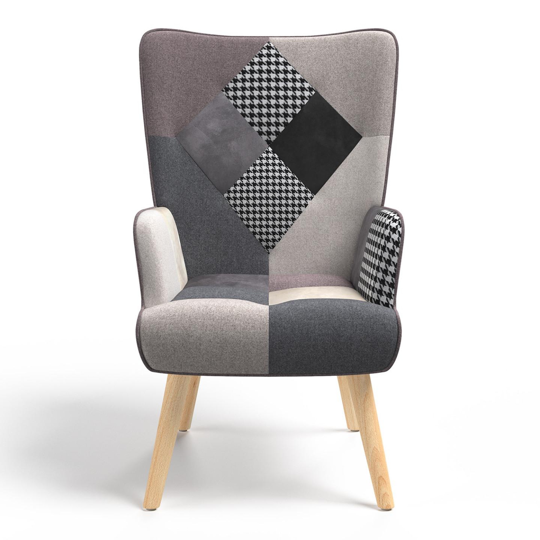Voir la diapositive 3 : ID MARKET Fauteuil scandinave ivar en tissu patchwork noir, gris et blanc