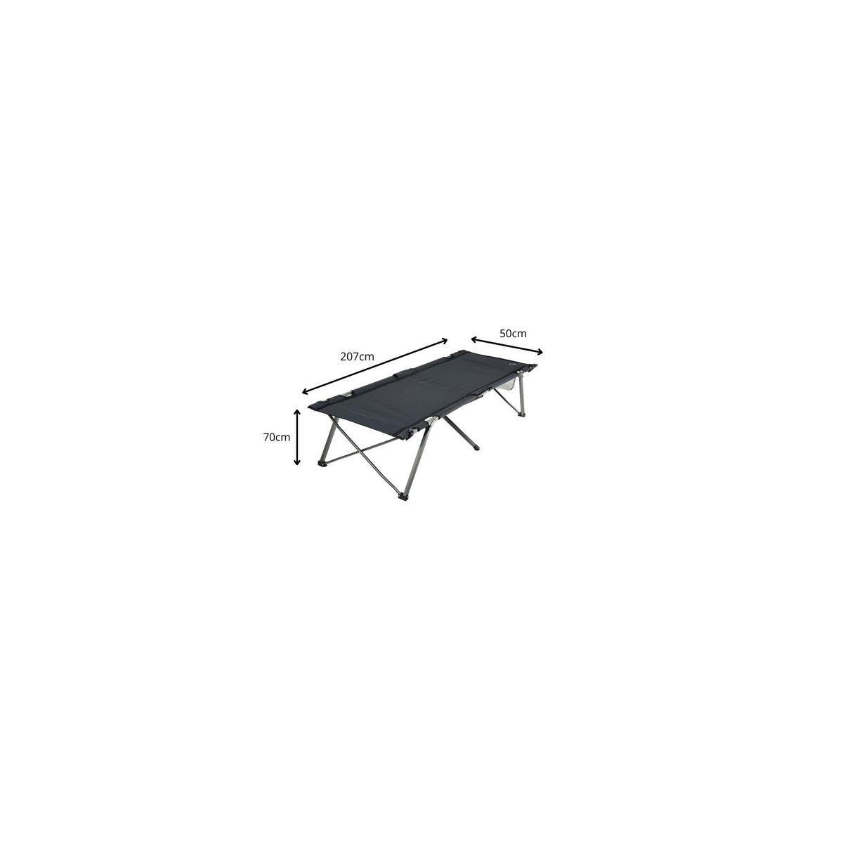 O'Camp Lit de camp pliable - O'camp - Avec housse de transport - Noir - Dimensions 207 x 75 x 50 cm