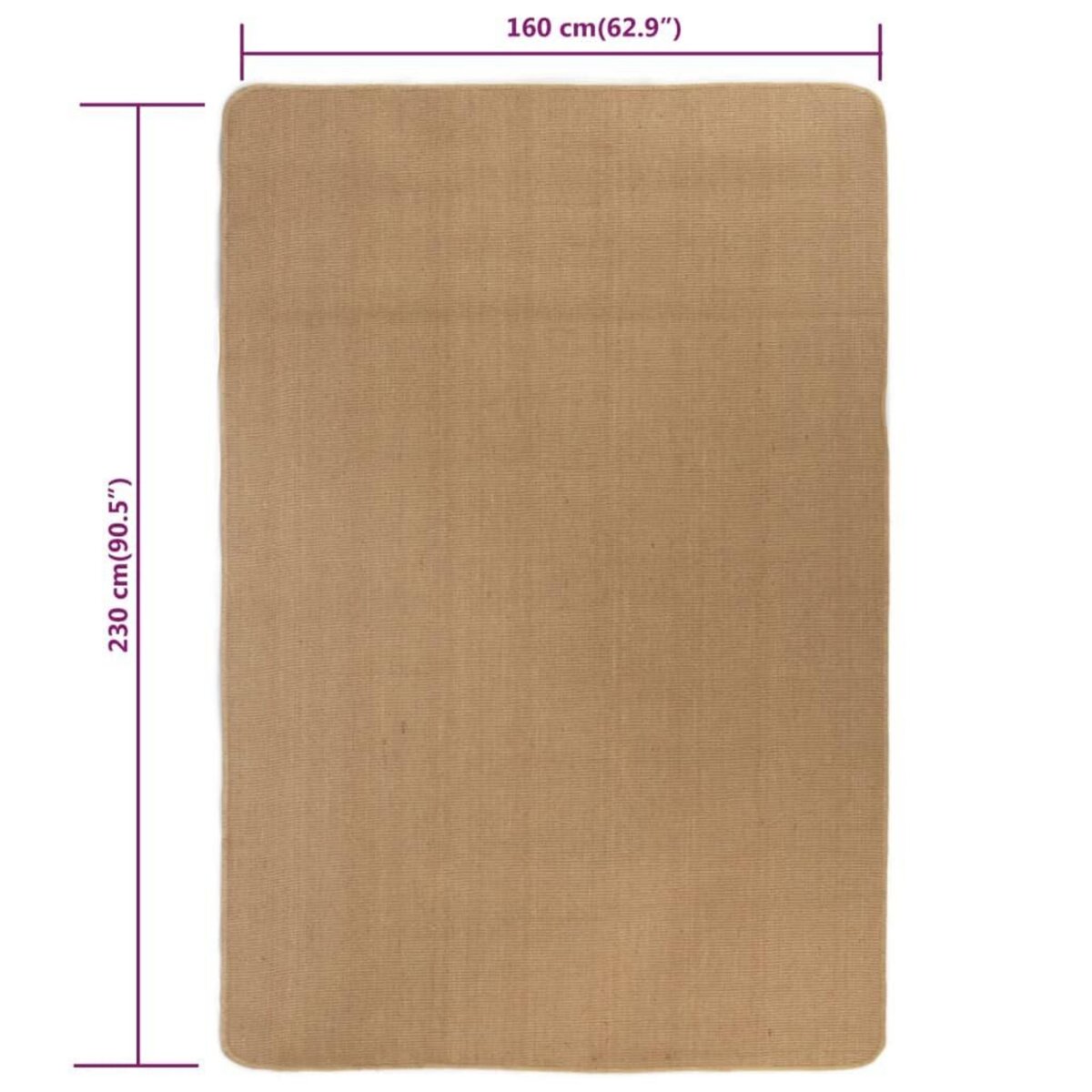 VIDAXL Tapis en jute avec support en latex 160x230 cm Naturel