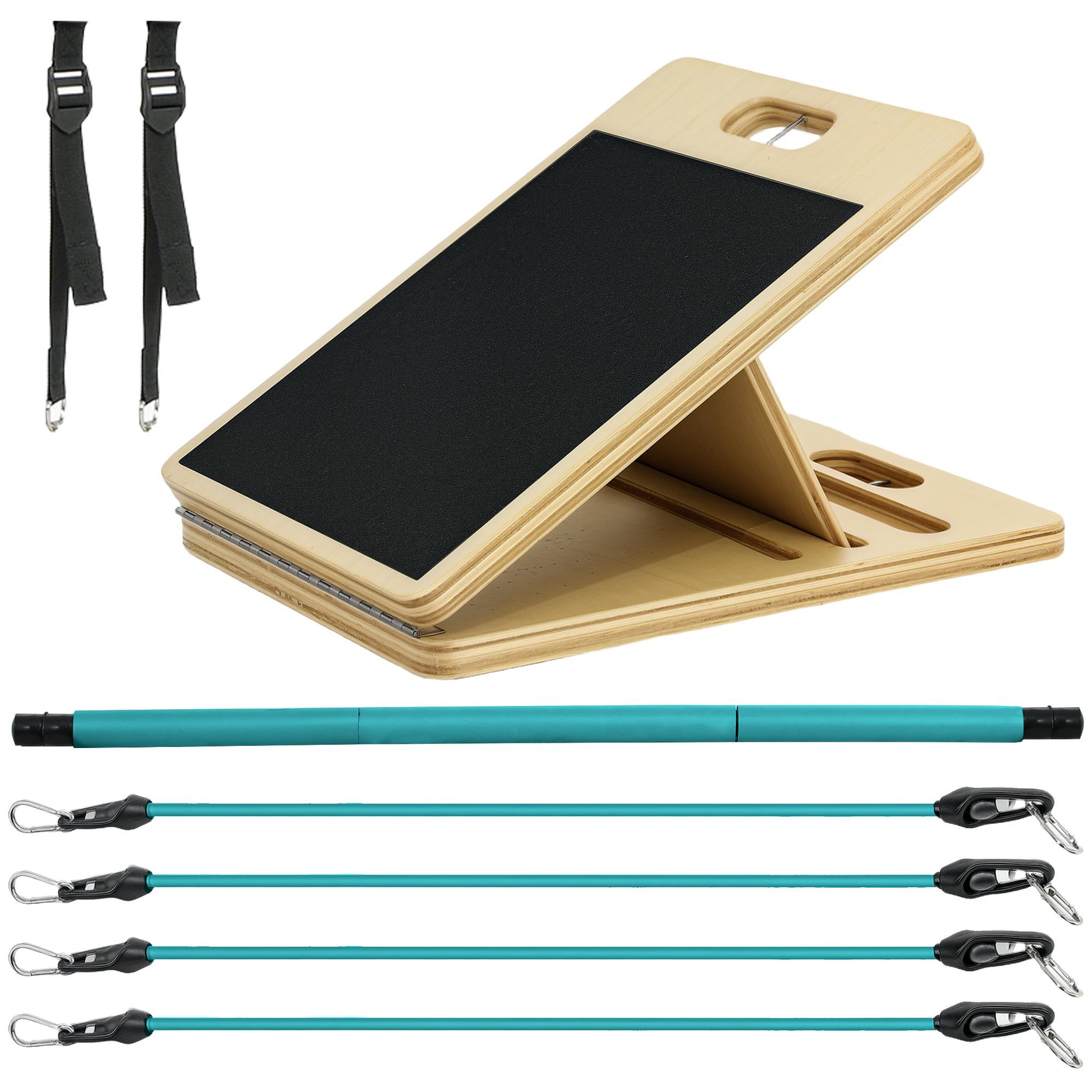 HOMCOM Ensemble pilates 8 pcs barre de pilates, planche inclinée réglable, 6 bandes de résistance