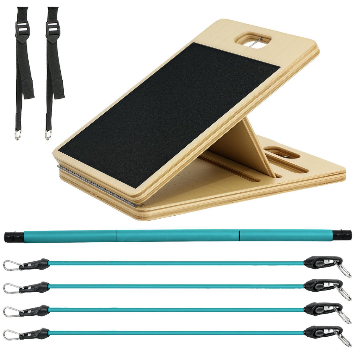 HOMCOM Ensemble pilates 8 pcs barre de pilates, planche inclinée réglable, 6 bandes de résistance