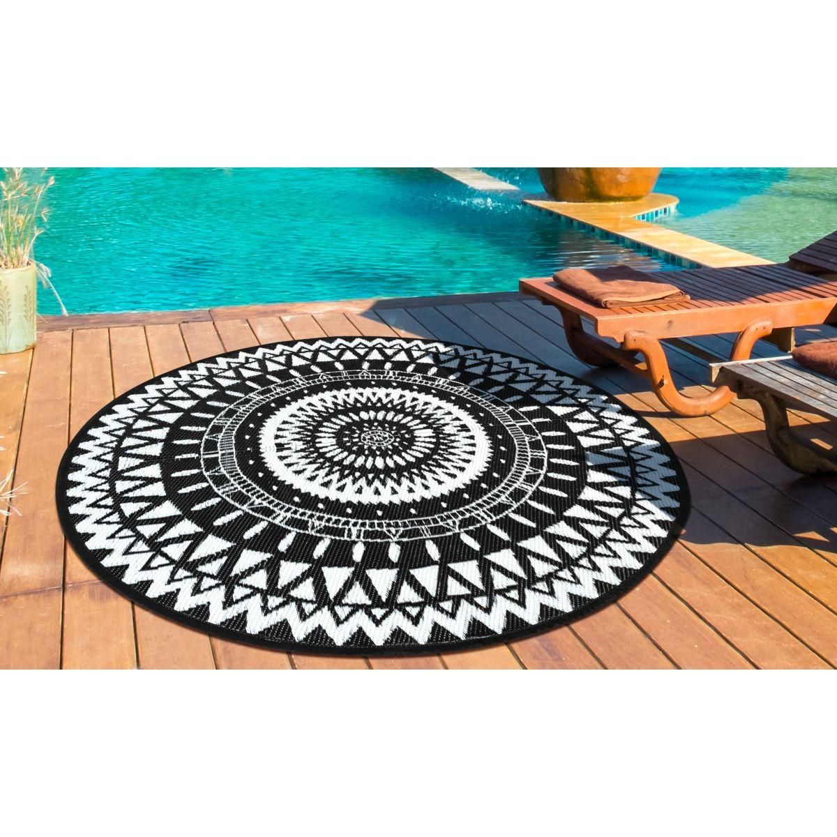 Inkazen Tapis extérieur rond - 150cm - Noir - MAORI