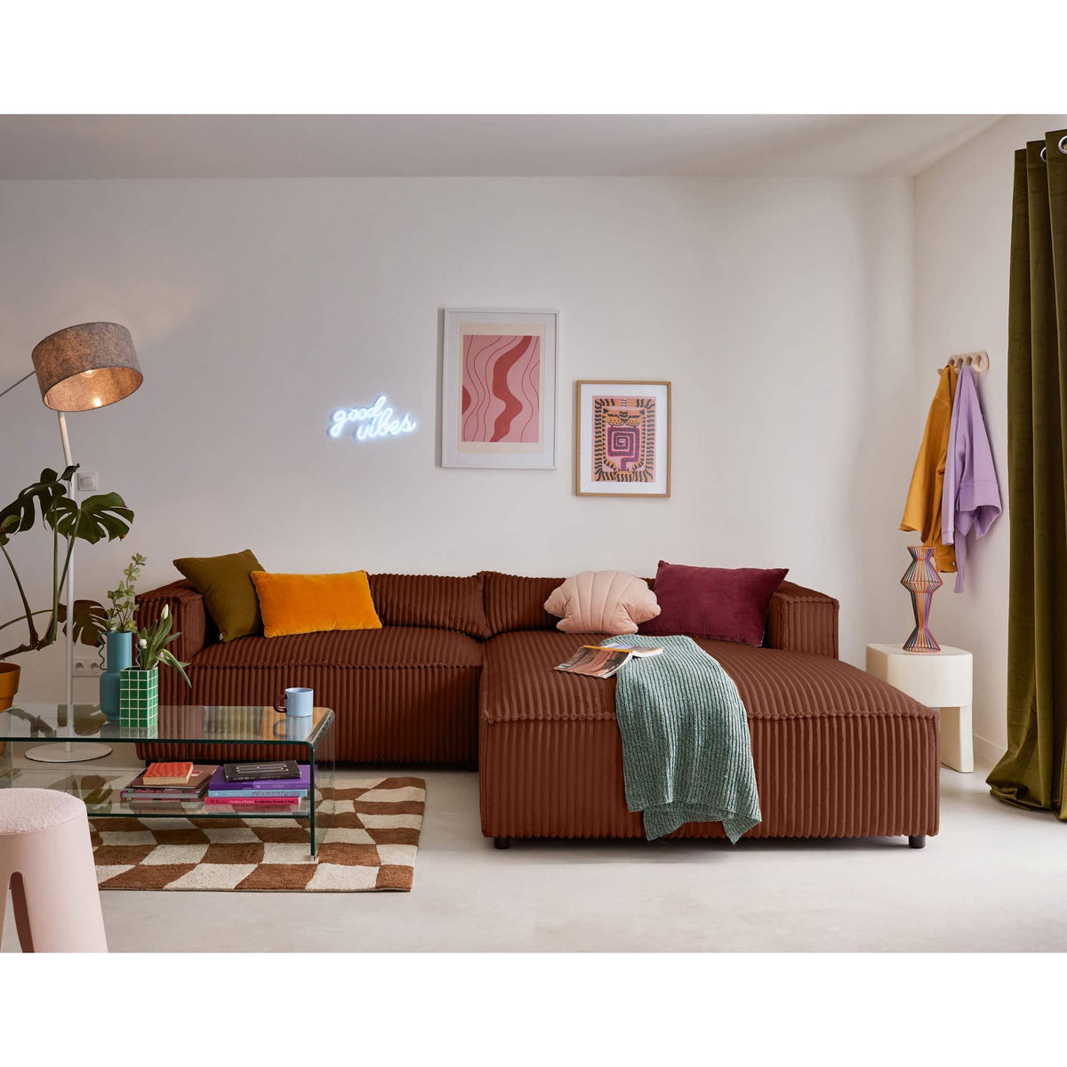 LISA DESIGN Ela - canapé d'angle droit - 4 places - en velours côtelé grosses côtes